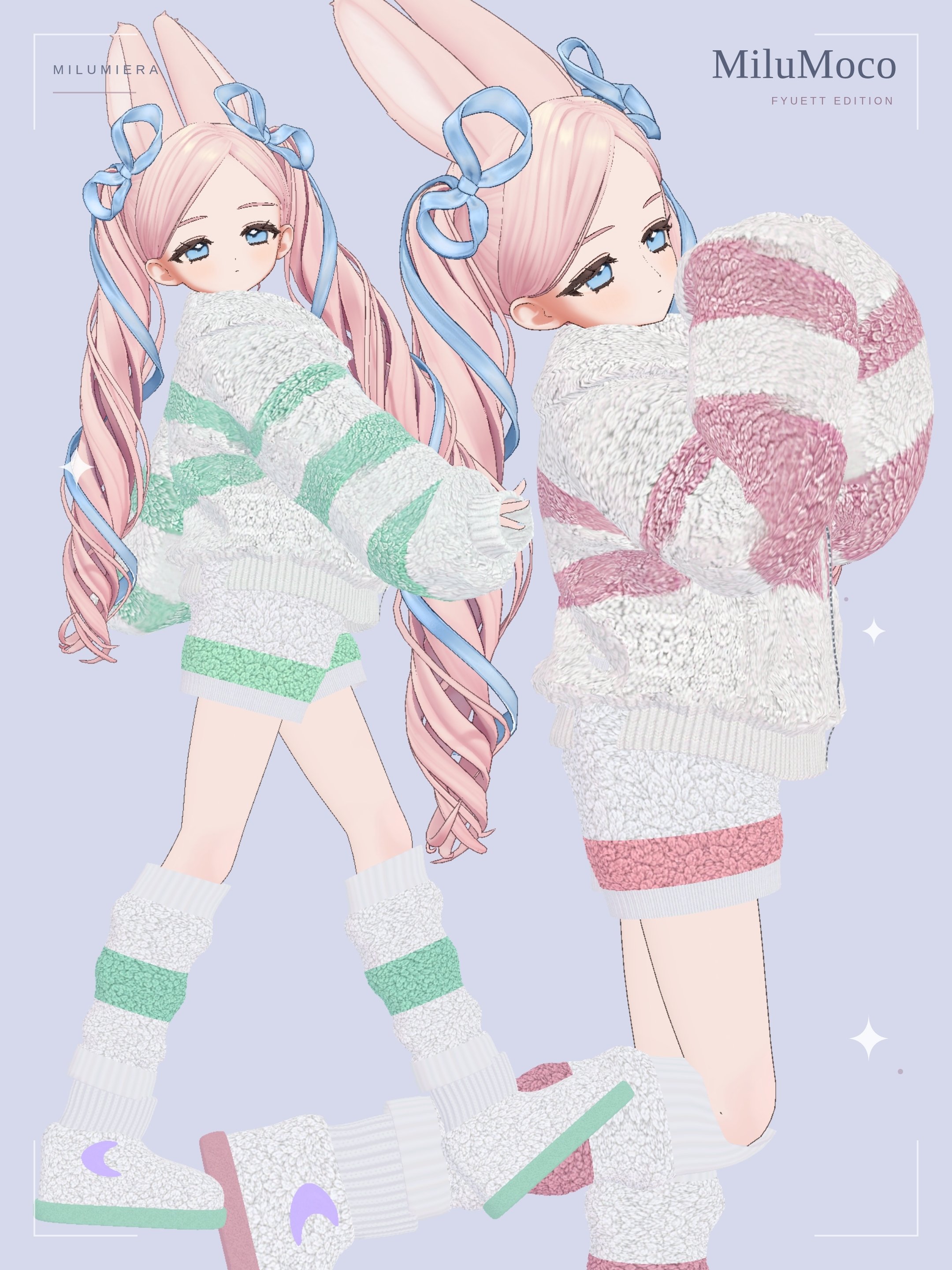 MiluMoco – Cozy Crescent Outfit for Manuka & Fyuett | VRChat PC (5 Colors Each)