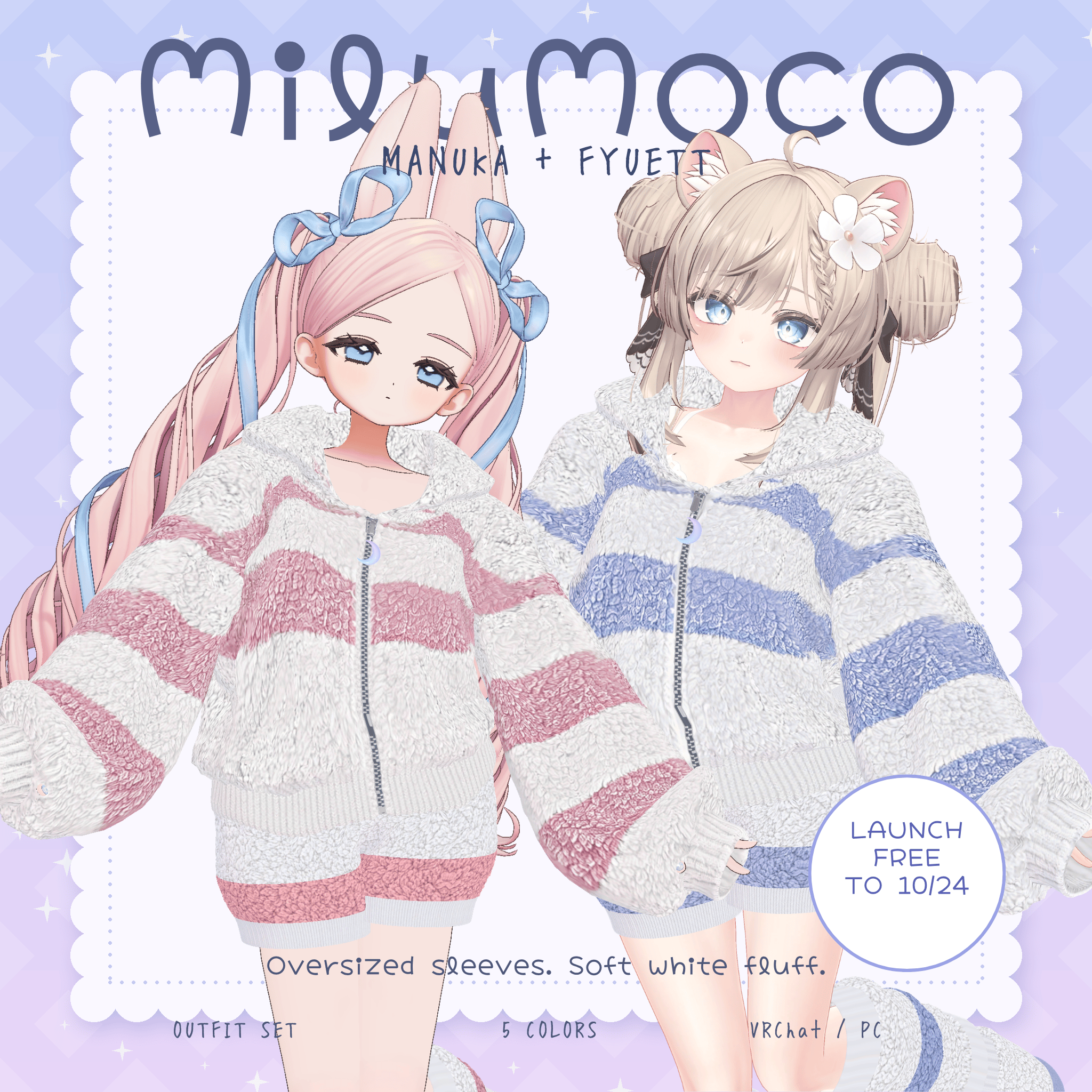 MiluMoco – Cozy Crescent Outfit for Manuka & Fyuett | VRChat PC (5 Colors Each)