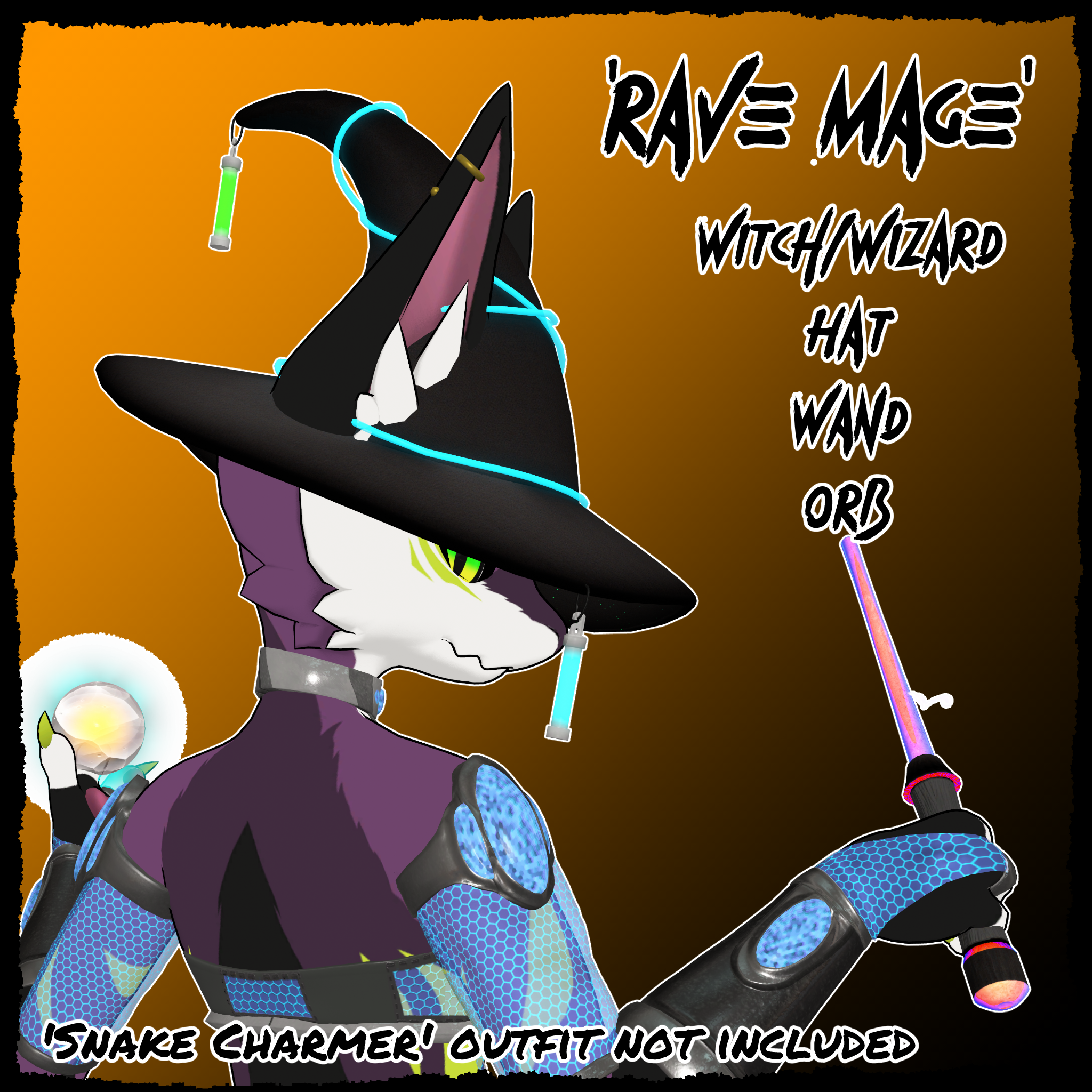 Rave Mage (Witch/Wizard hat, wand, and orb)