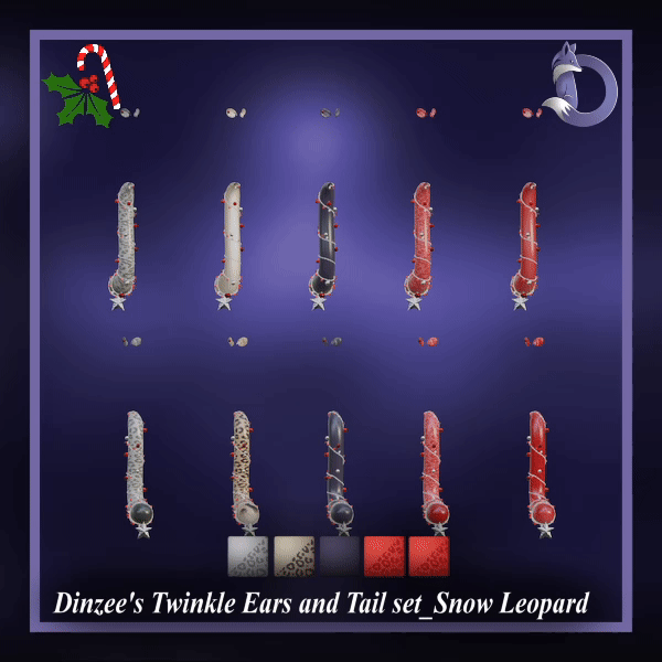 Dinzee's Twinkle Ears and Tail set - Snow Leopard- Christmas 2025
