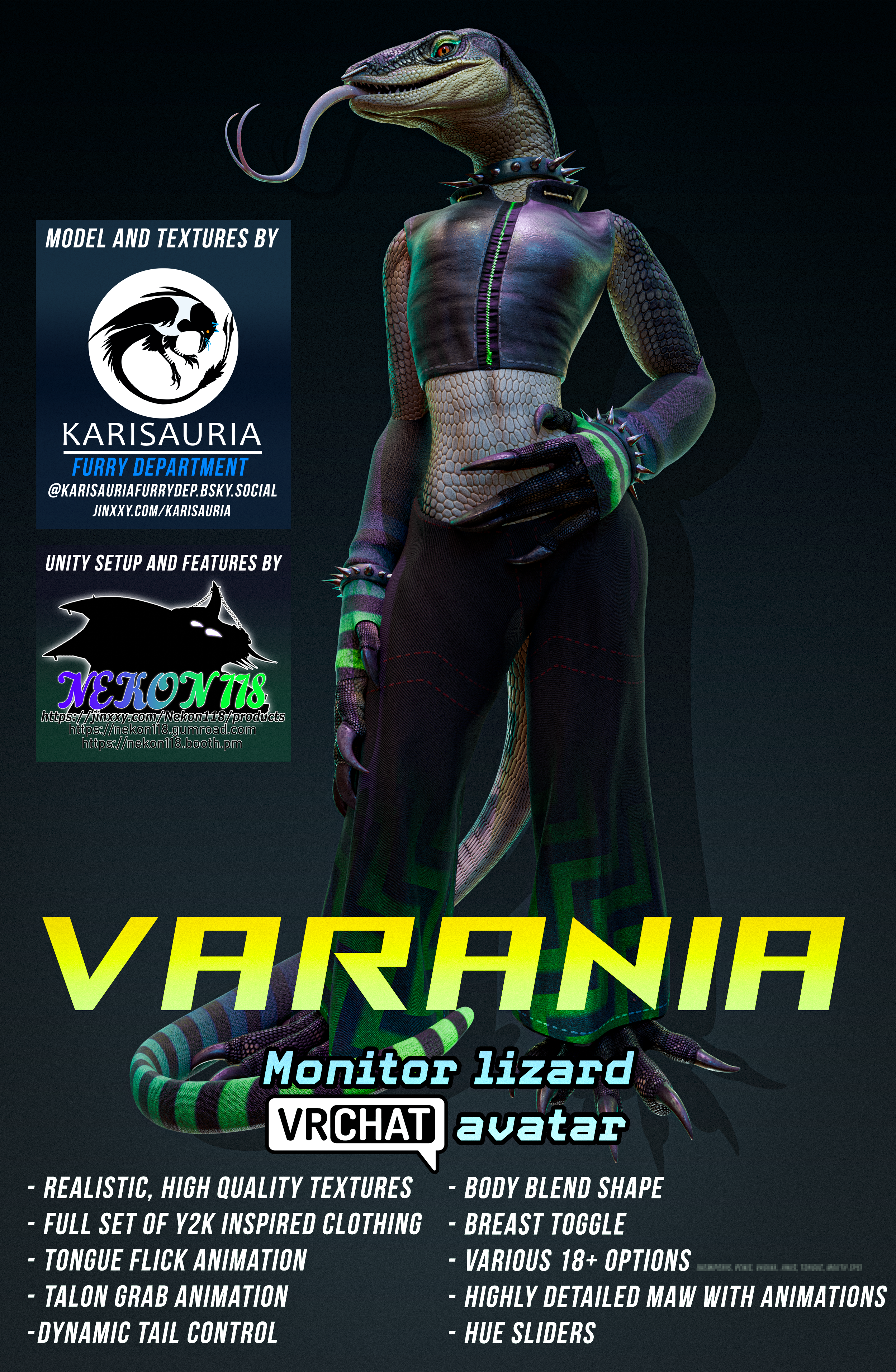 Nekari Varania - Monitor Lizard VRChat avatar