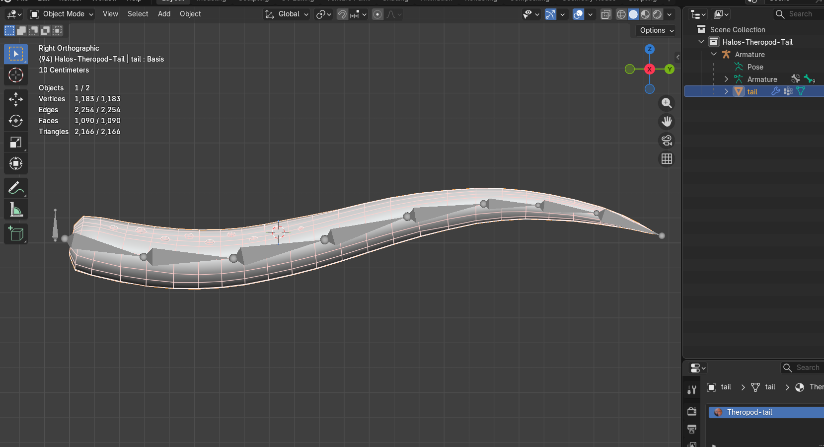 Theropod tail - dinosaur tail asset with animations