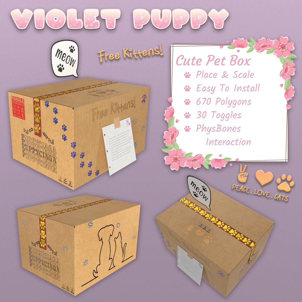 Cute Pet Box | World Constraint & PhysBones Interaction! | Easy To Install + Tutorial | Already Setup! | WD On & Off