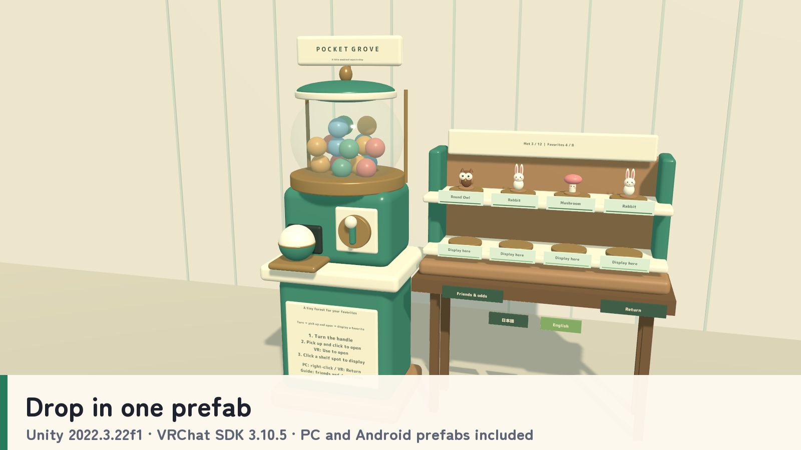 POCKET GROVE | Woodland Capsule Machine & Shelf for VRChat Worlds