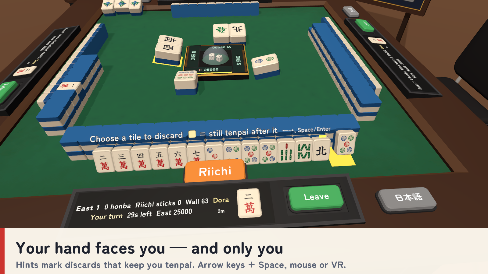 Riichi Mahjong Table | 4-Player Auto Table with CPU Players for VRChat