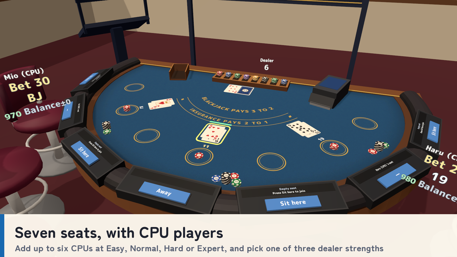 Blackjack Together | 7-Seat VRChat Table with CPU Players