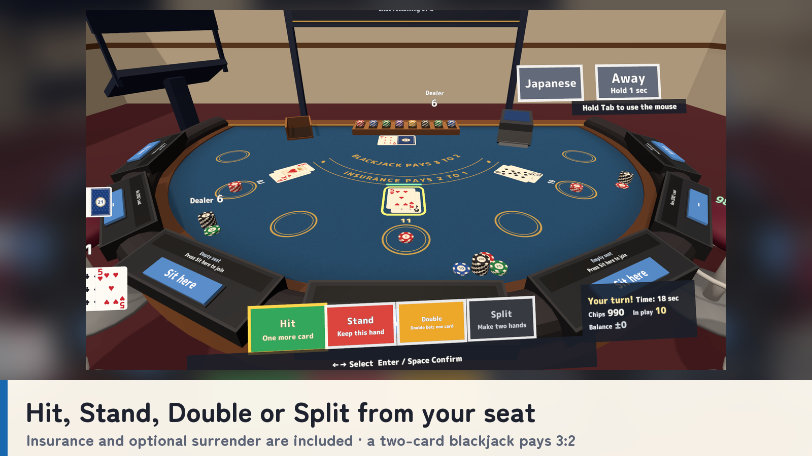 Blackjack Together | 7-Seat VRChat Table with CPU Players
