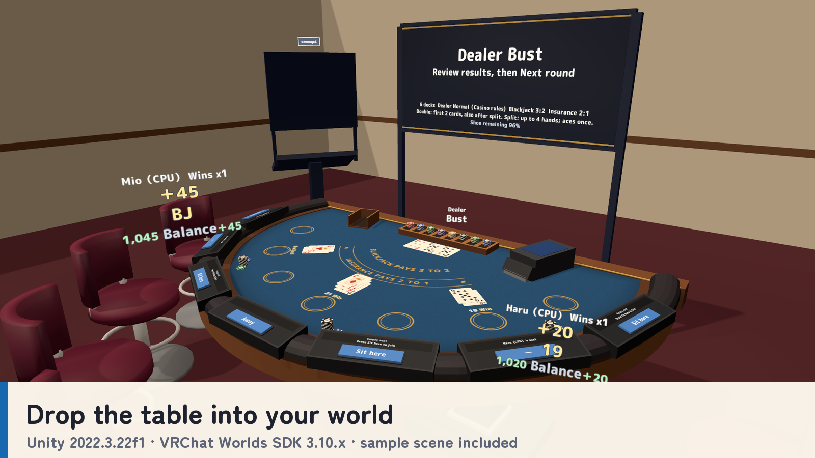 Blackjack Together | 7-Seat VRChat Table with CPU Players