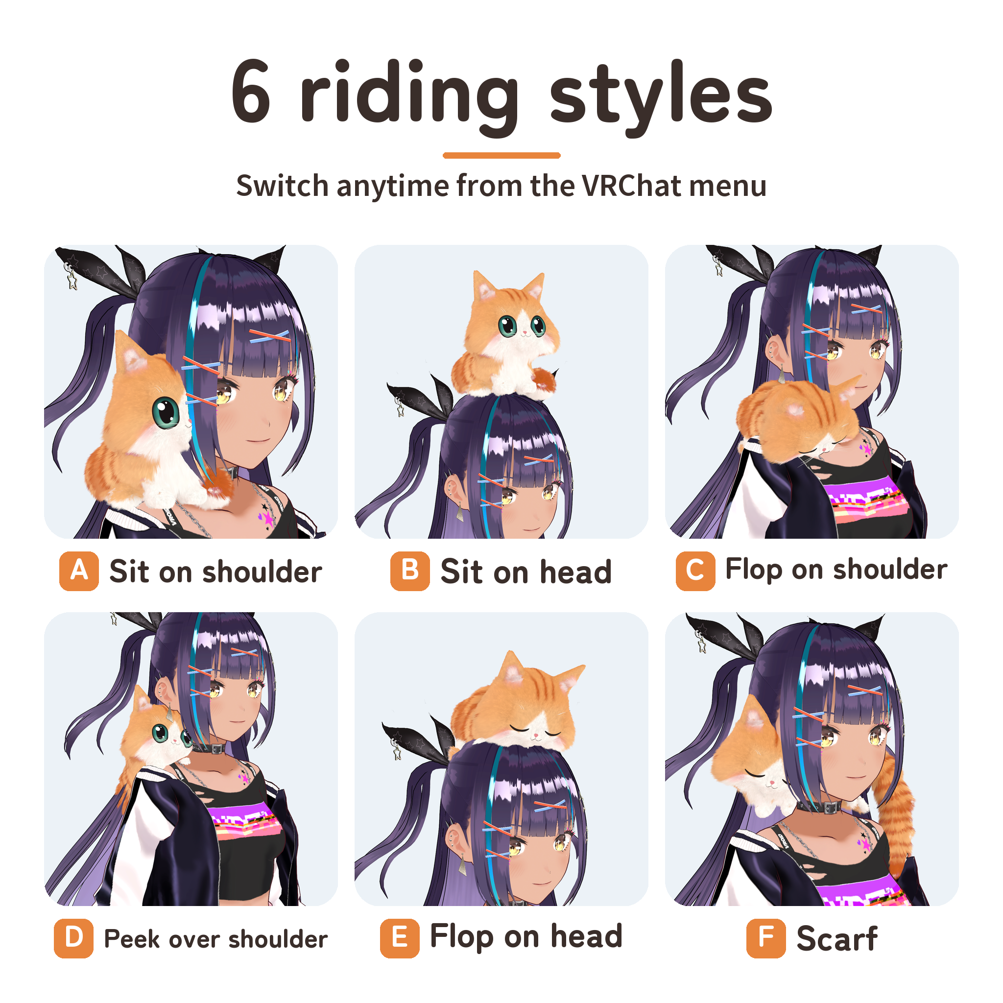 Pettable Shoulder Kitten | 10 Kittens · 6 Riding Styles for VRChat Avatars (Modular Avatar)