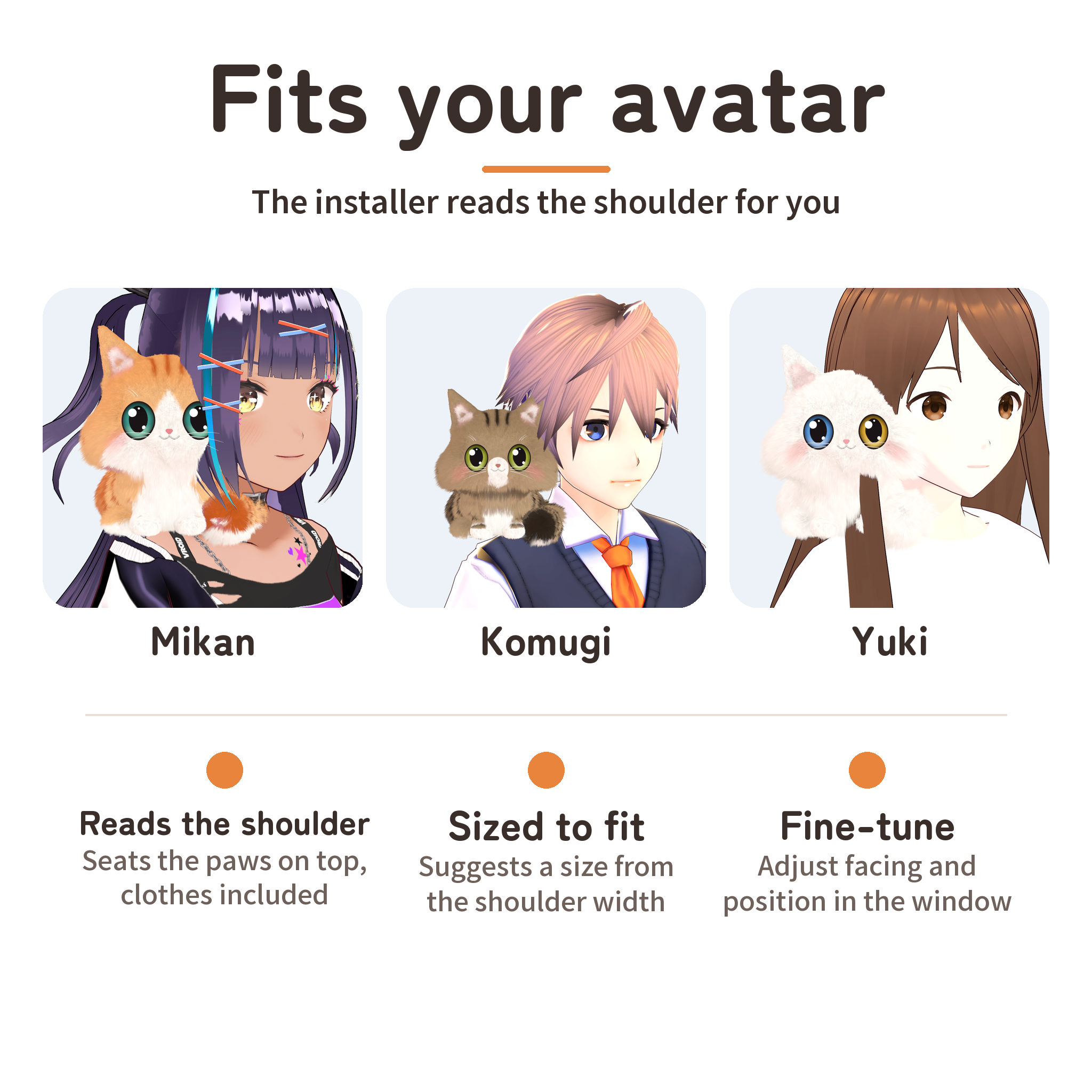 Pettable Shoulder Kitten | 10 Kittens · 6 Riding Styles for VRChat Avatars (Modular Avatar)