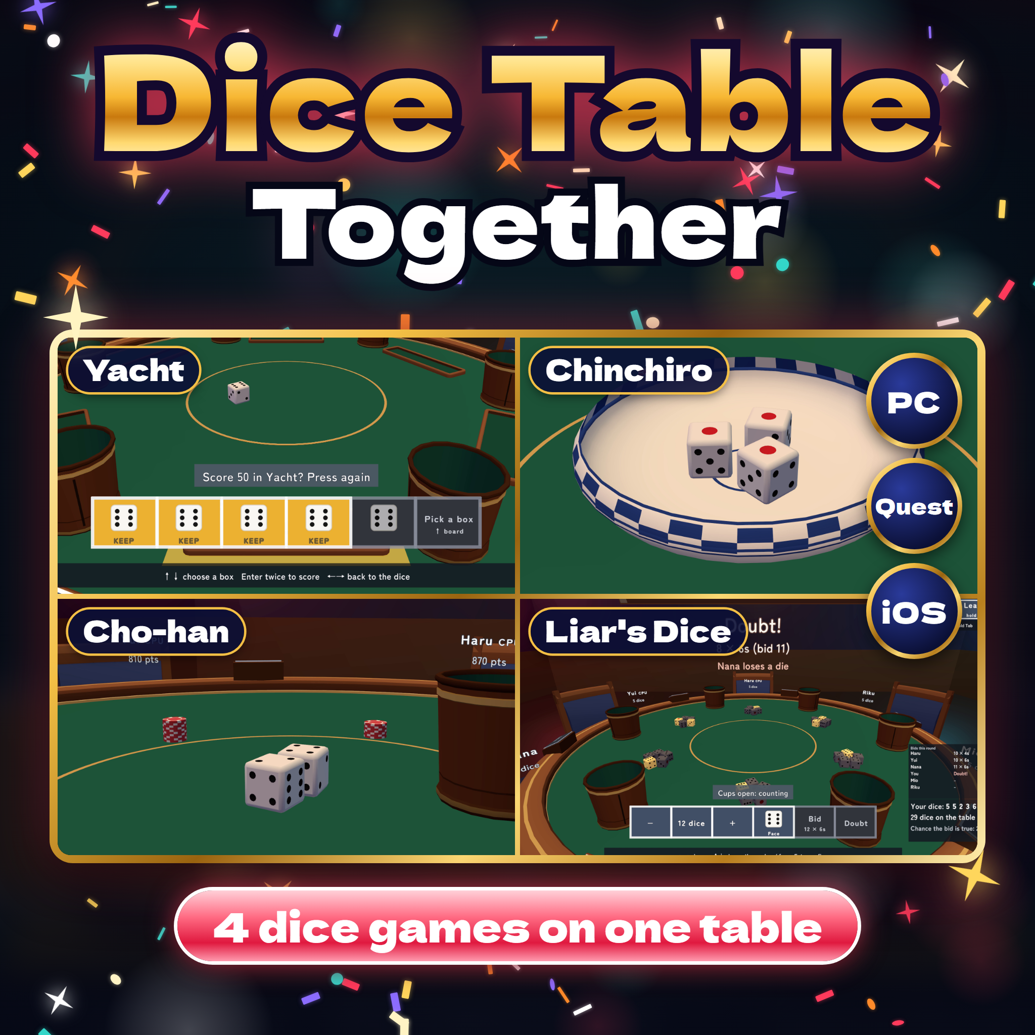 Dice Table Together | Yacht, Chinchiro, Liar's Dice & Cho-han with CPU Players for VRChat