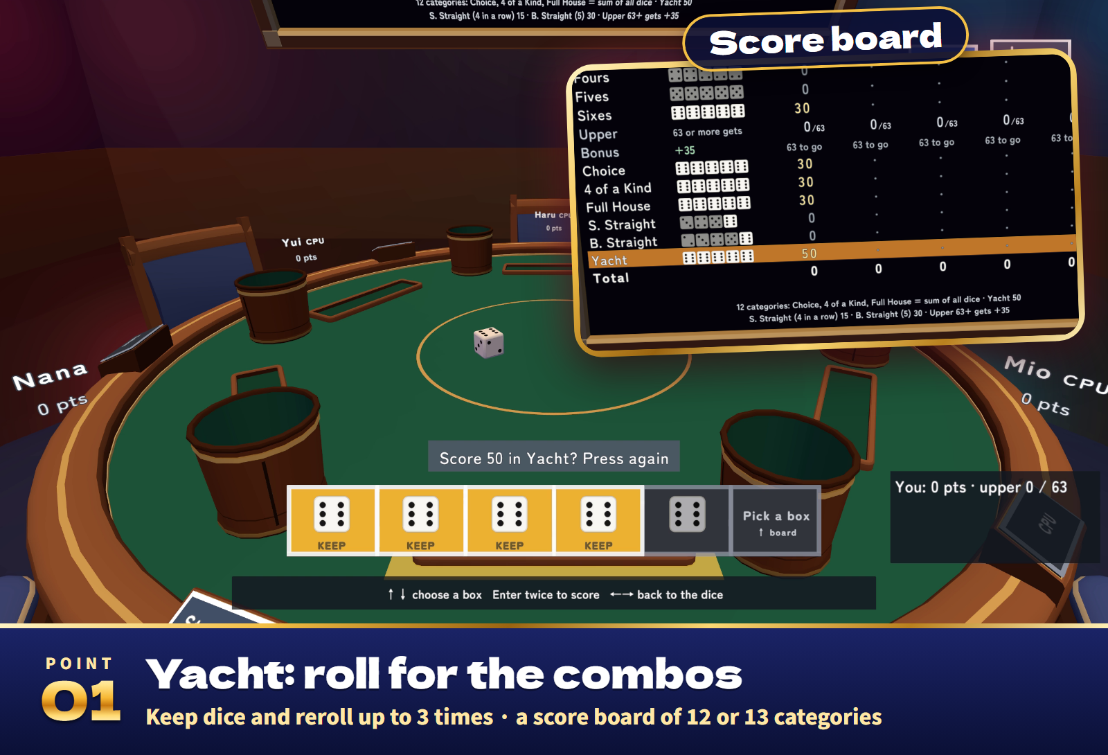 Dice Table Together | Yacht, Chinchiro, Liar's Dice & Cho-han with CPU Players for VRChat