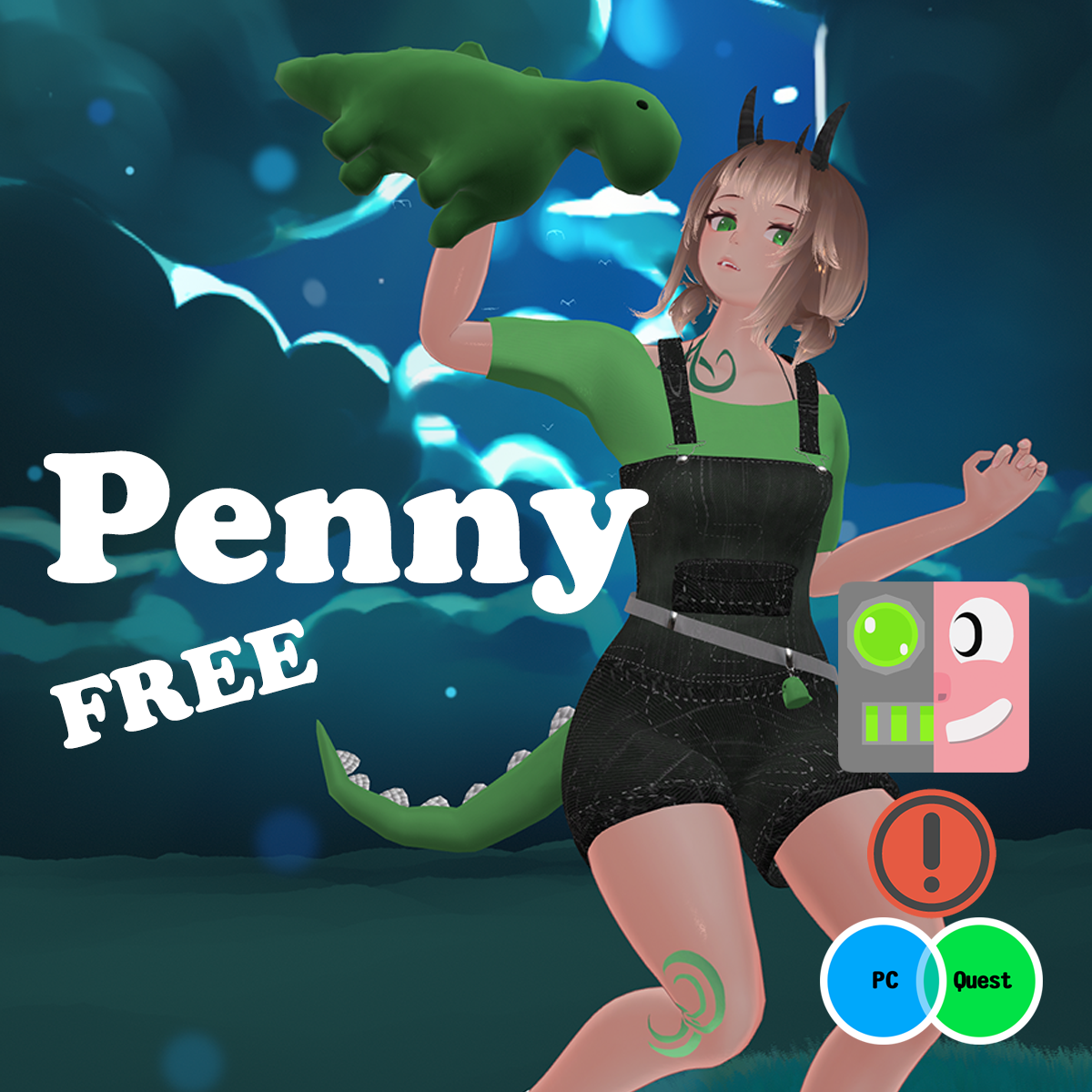 Penny the Goofy Dino π¦ (FREE), (Female / Femboy, PC, QUEST, Gogo Loco, VRCFT / Face Tracking)