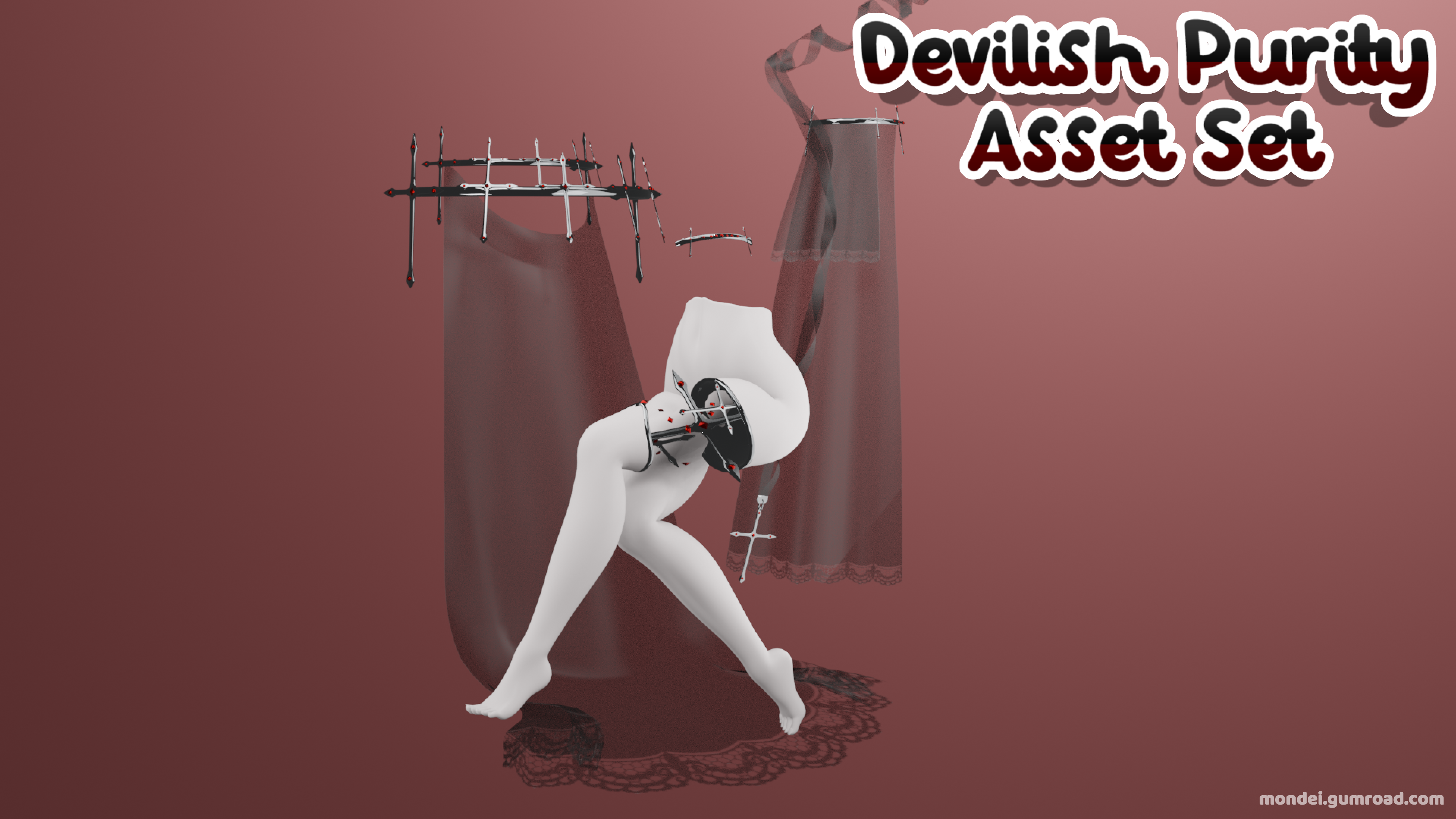 | Devilish Purity Asset Set | Veil, Cloak, Headband, Arm Ribbon, Leg Cross Piece