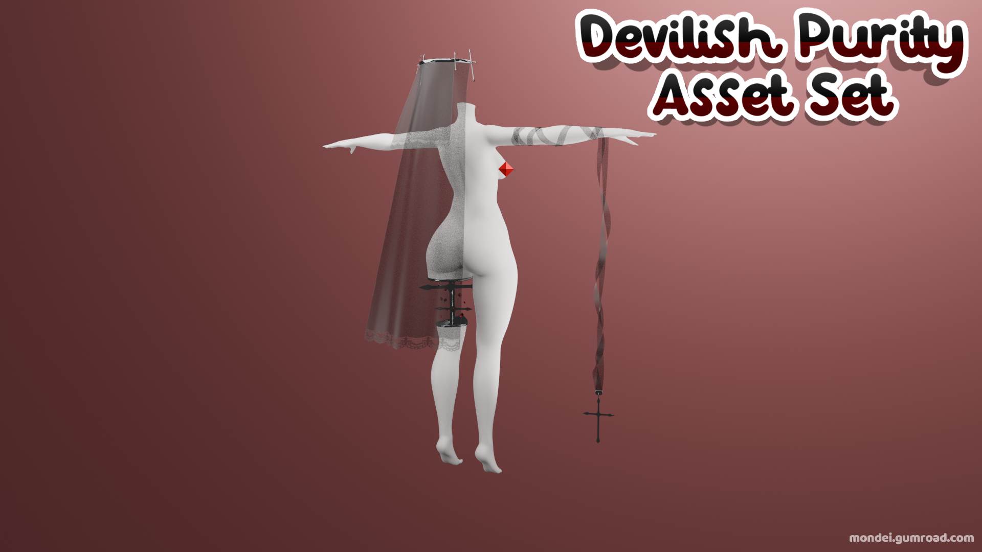| Devilish Purity Asset Set | Veil, Cloak, Headband, Arm Ribbon, Leg Cross Piece