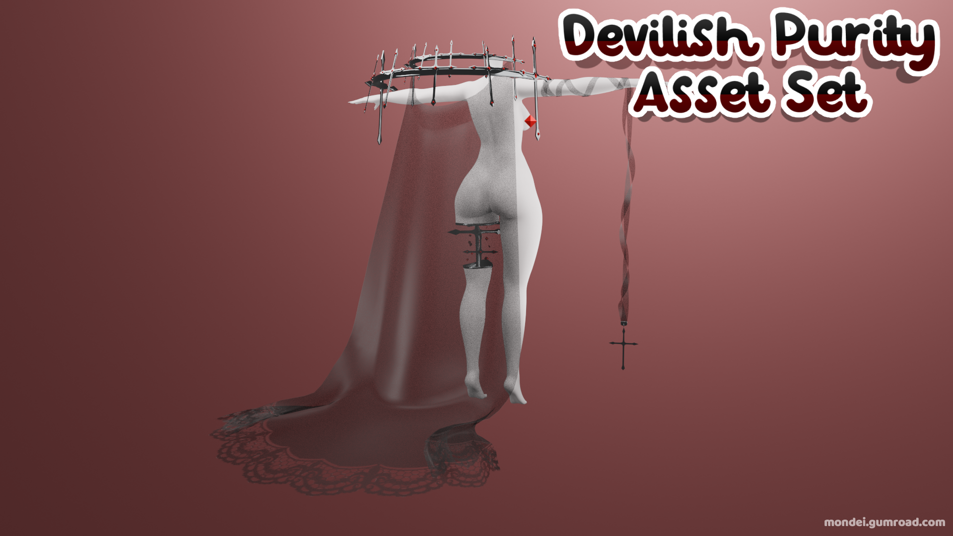 | Devilish Purity Asset Set | Veil, Cloak, Headband, Arm Ribbon, Leg Cross Piece