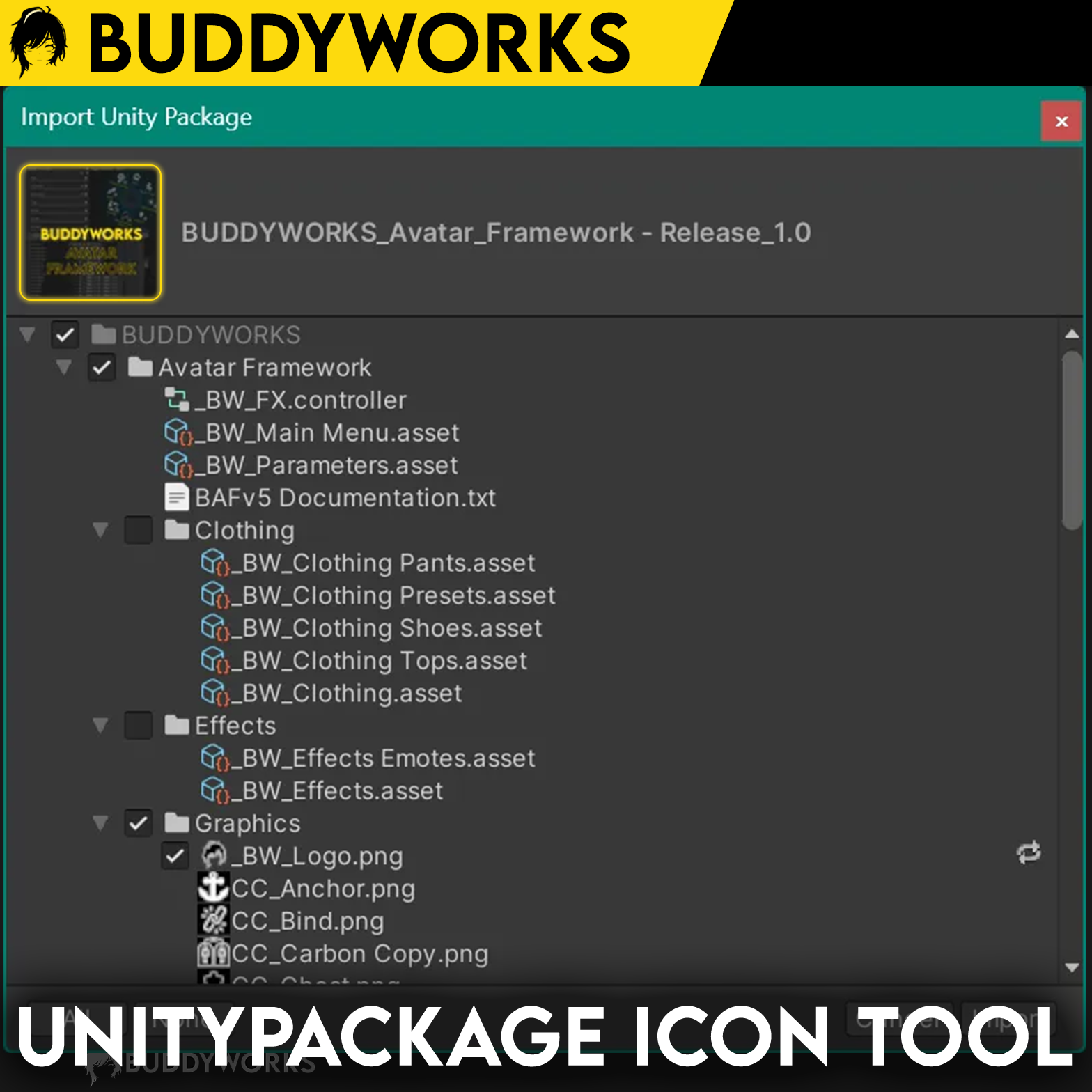 BUDDYWORKS UnityPackage Icon Tool