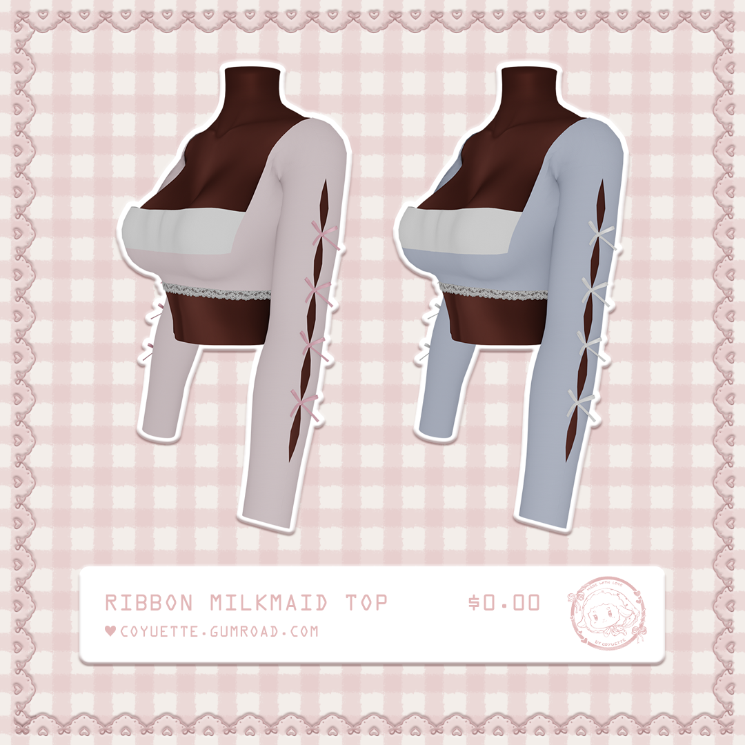 ˗ˏˋ ribbon sleeve milkmaid top﹒for VRChat﹒୨ৎ (free)