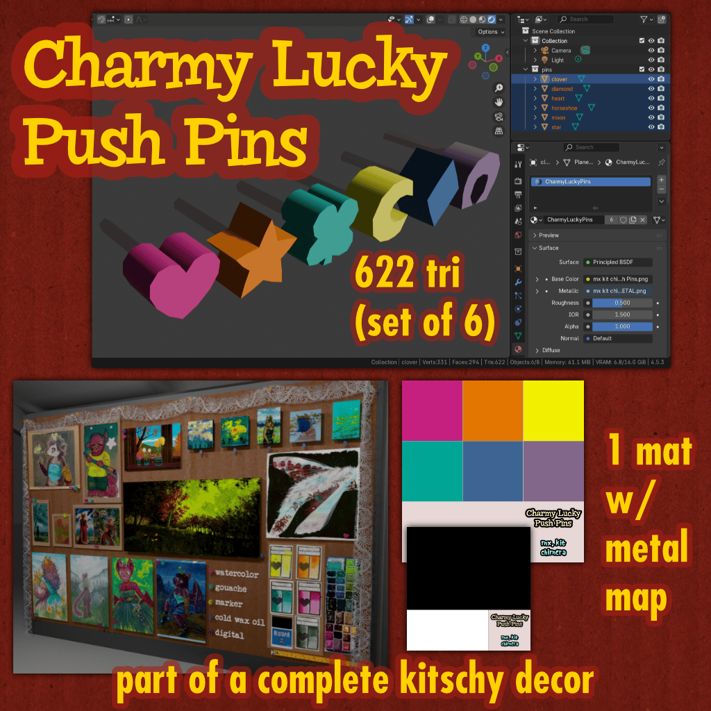 Charmy Lucky Push Pins