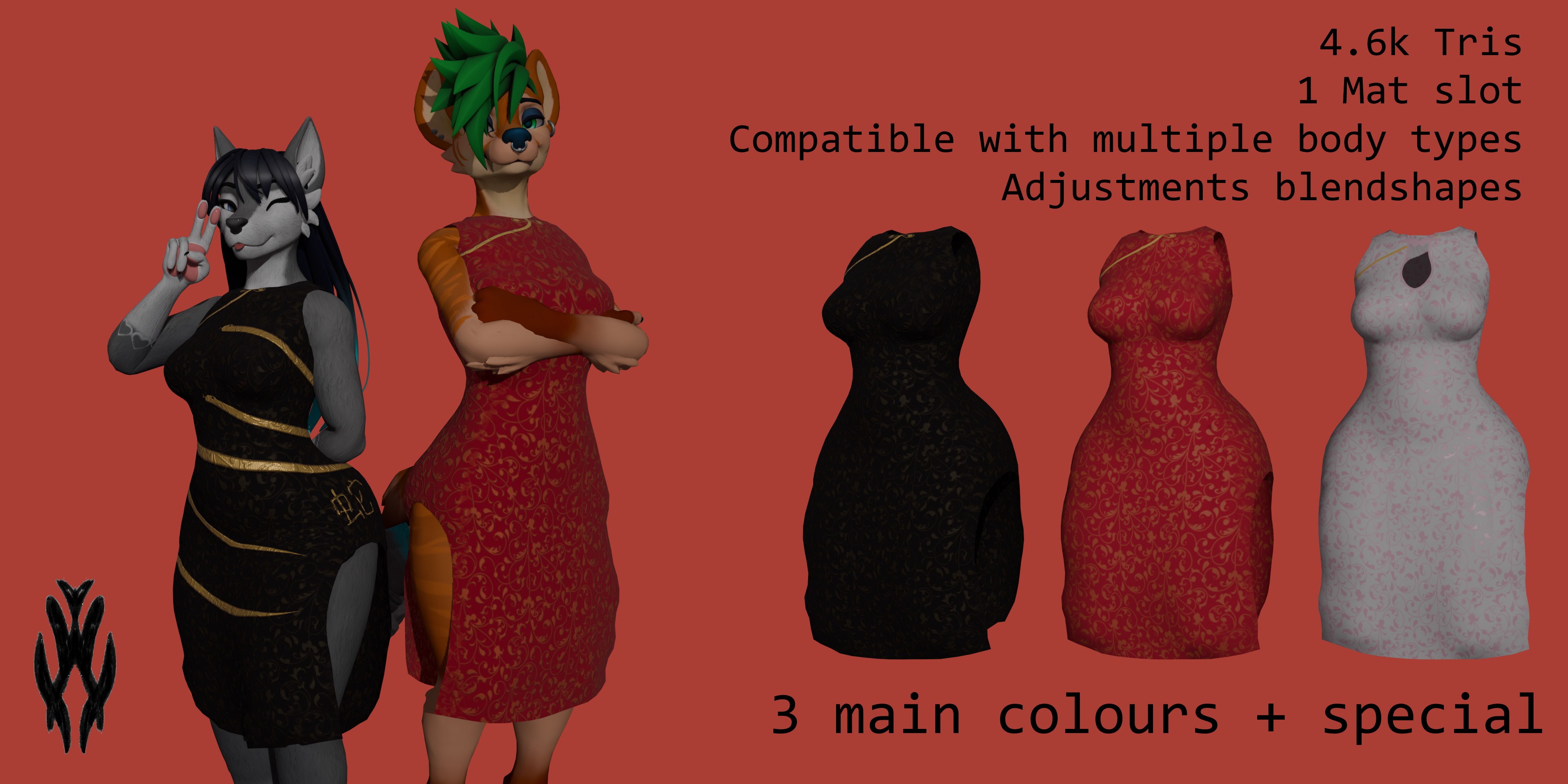 Cheongsam (Qi Pao) for JWP Fem Canine & Hyenid
