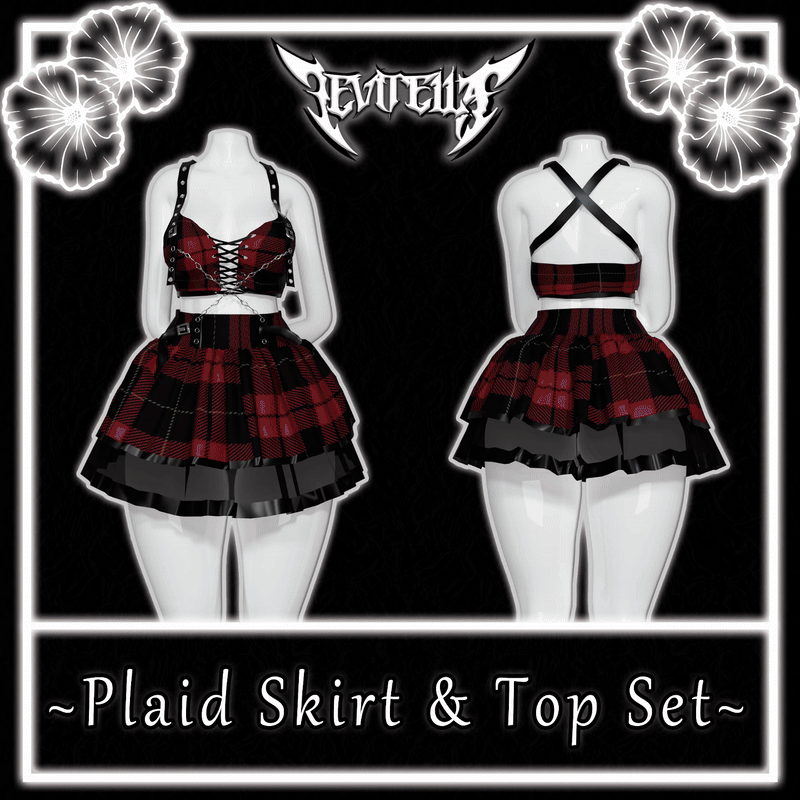 •Plaid Skirt & Top Set•