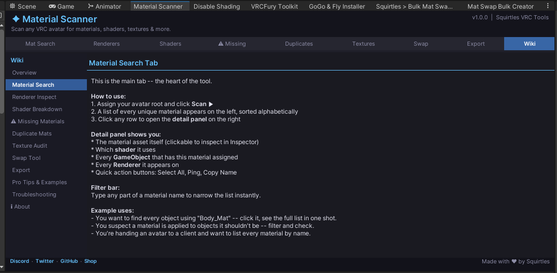 Material Search & Batch Swap Tool + VRCFury Mat Swap Generator