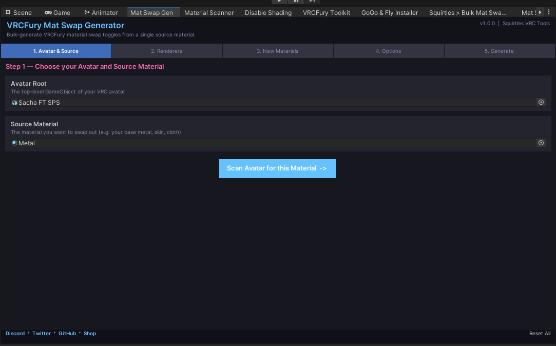 Material Search & Batch Swap Tool + VRCFury Mat Swap Generator