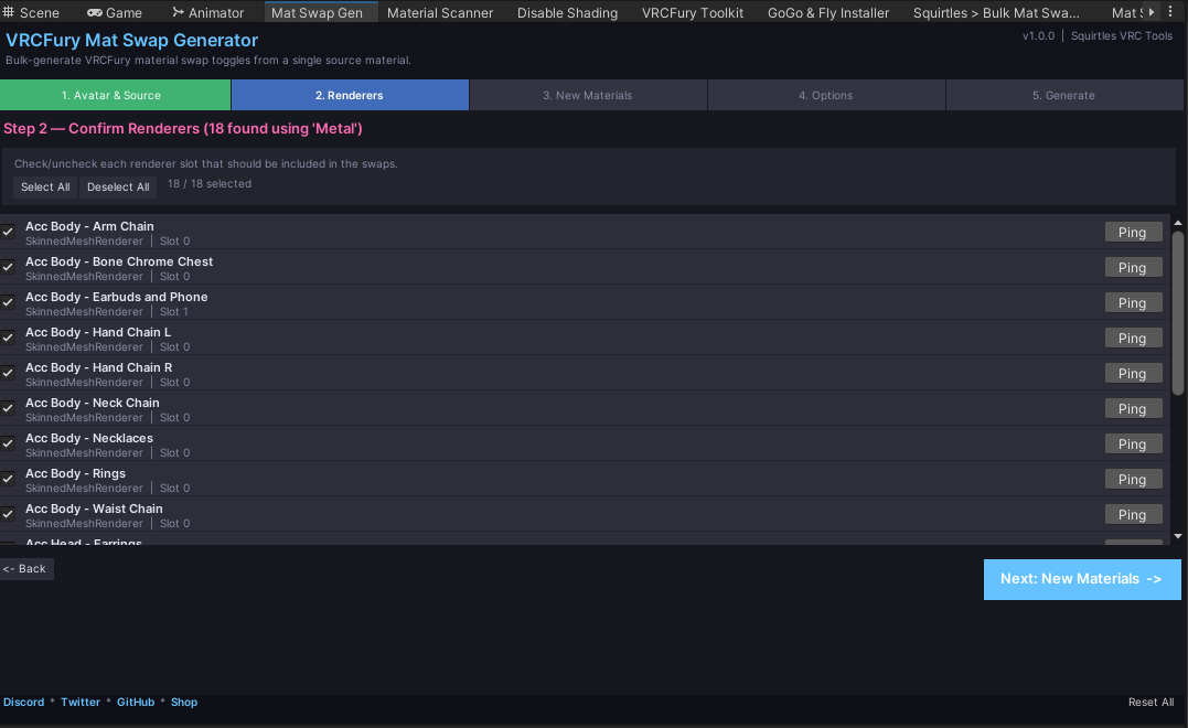 Material Search & Batch Swap Tool + VRCFury Mat Swap Generator