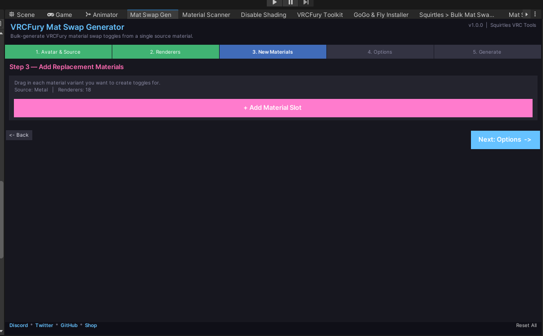 Material Search & Batch Swap Tool + VRCFury Mat Swap Generator