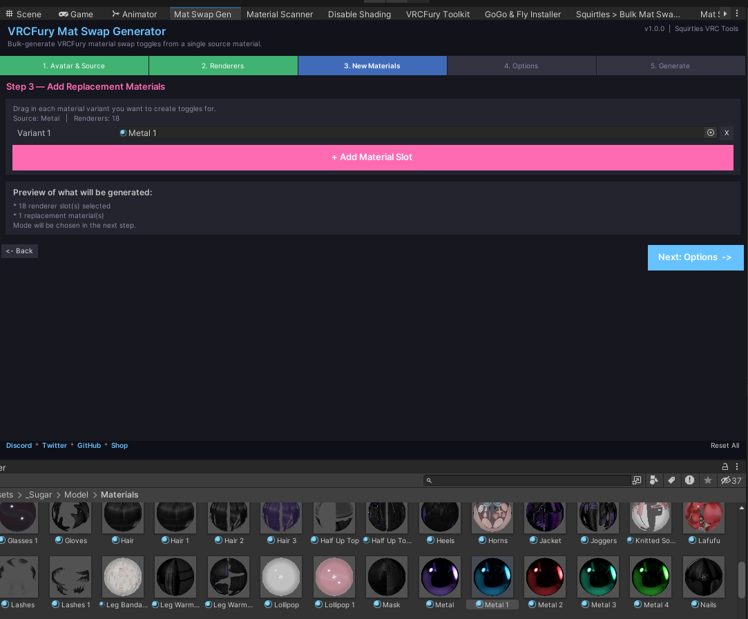Material Search & Batch Swap Tool + VRCFury Mat Swap Generator