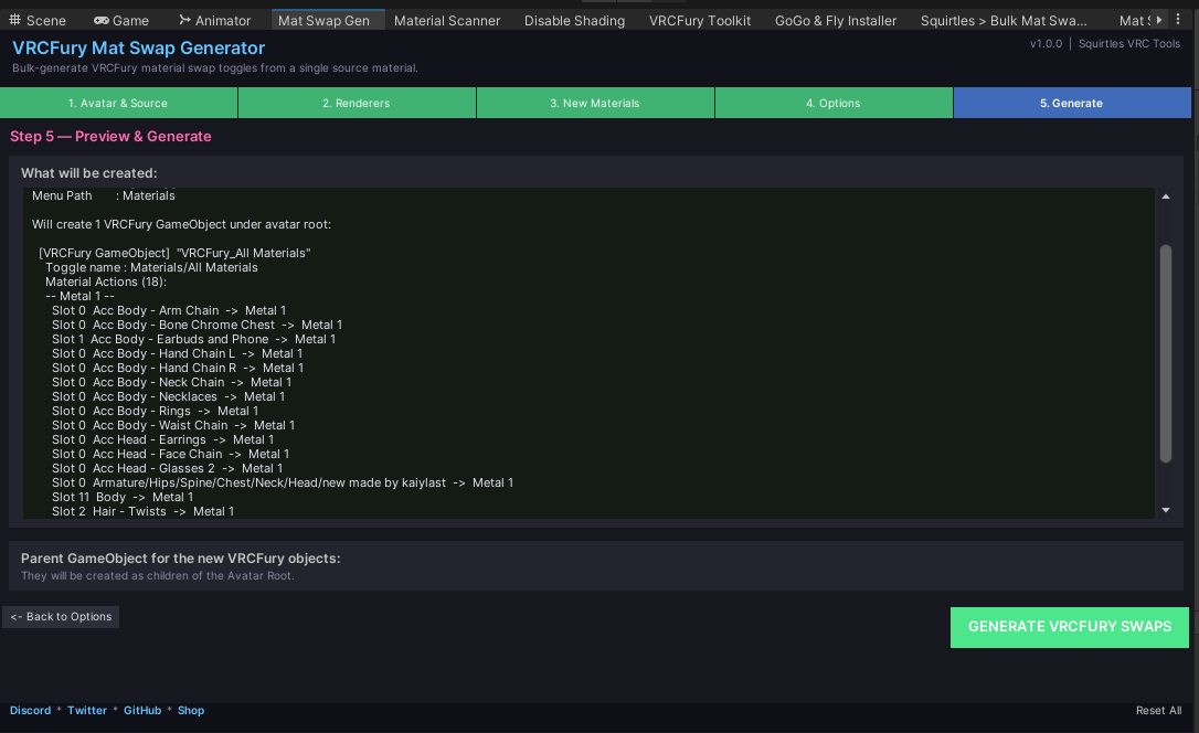 Material Search & Batch Swap Tool + VRCFury Mat Swap Generator