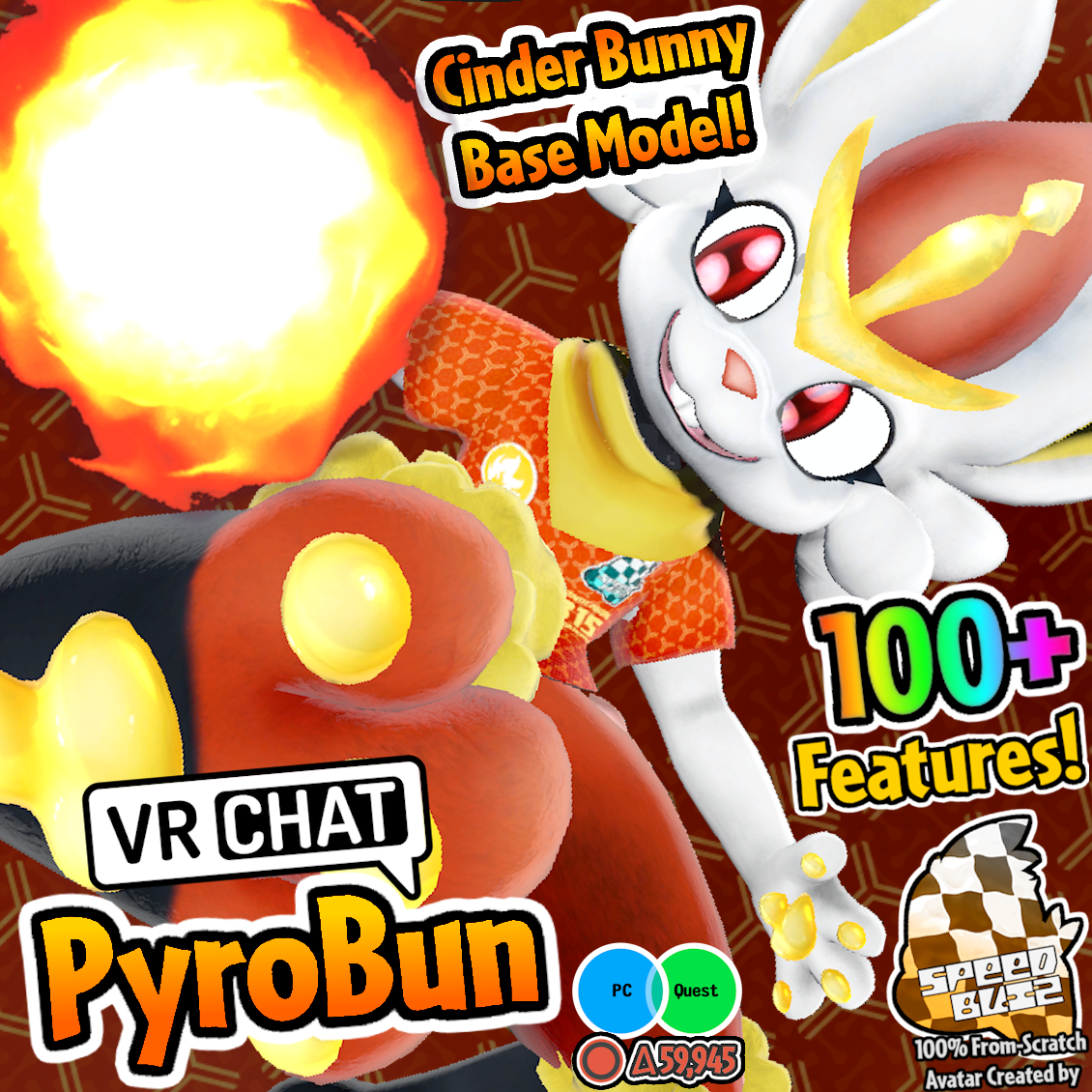 PyroBun - VRC & .VRM - Fire Bunny Base Model!