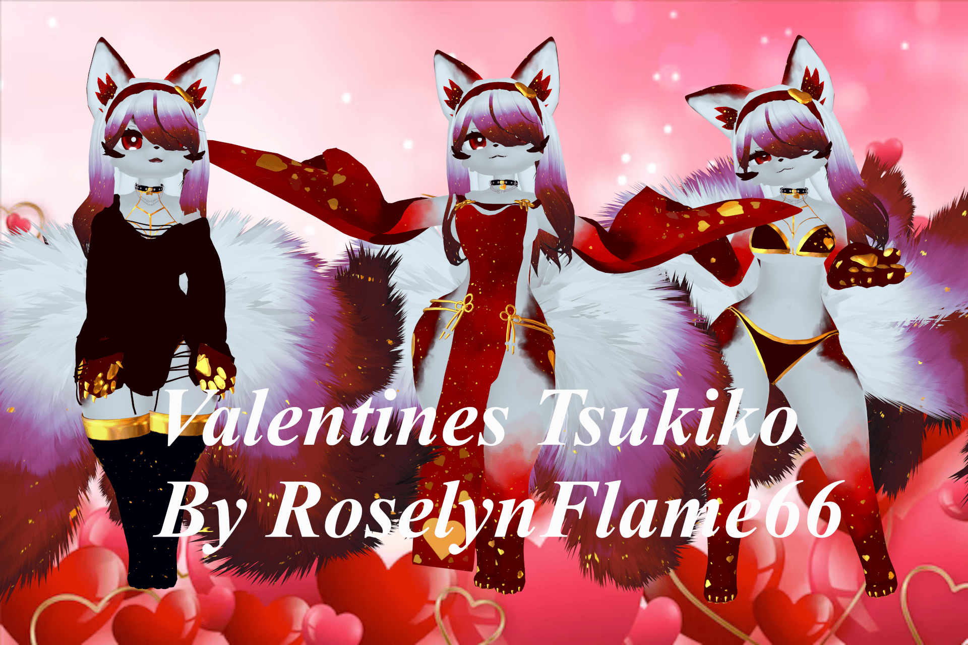 (FACETRACKING) Tsukiko the Kitsune VRChat Deira Furry Avatar (Valentines Additional)