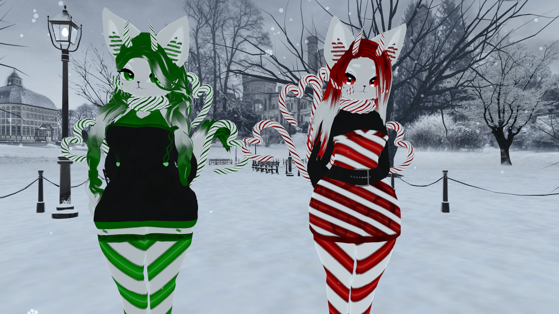 Candy Cane Lane Deira VRChat Furry Avatars Pepper and Minty