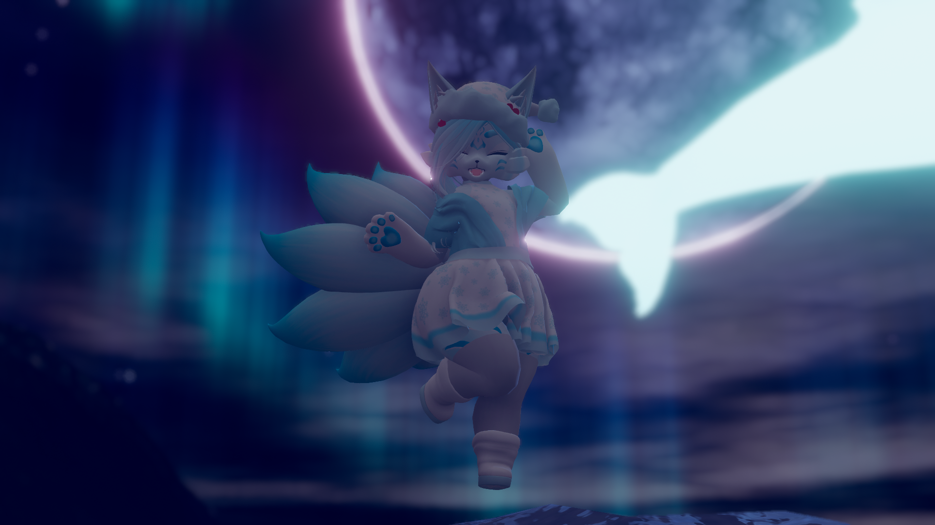 Juni the Chibi Snow Kitsune VRChat Carbuncle Avatar