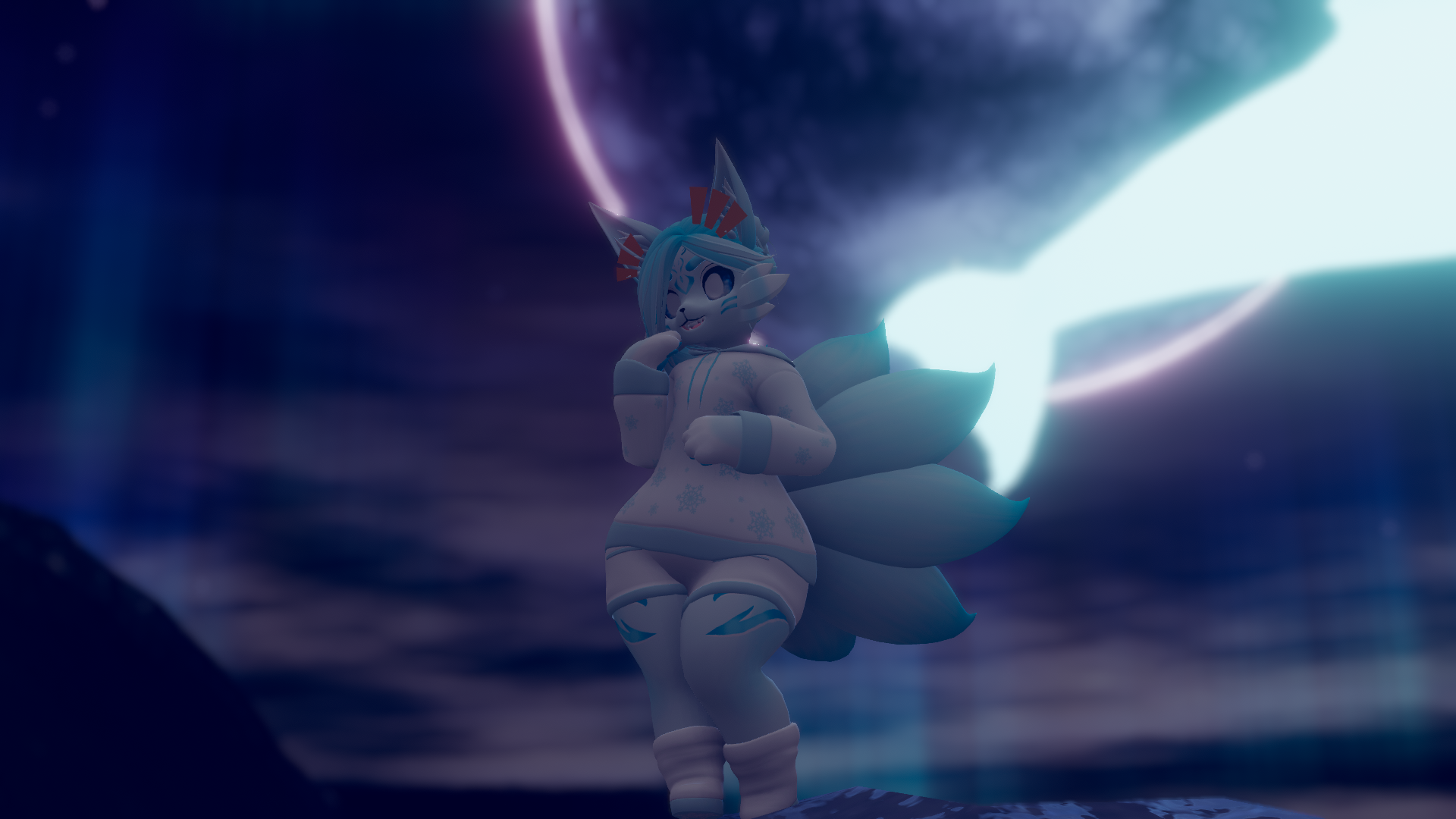 Juni the Chibi Snow Kitsune VRChat Carbuncle Avatar