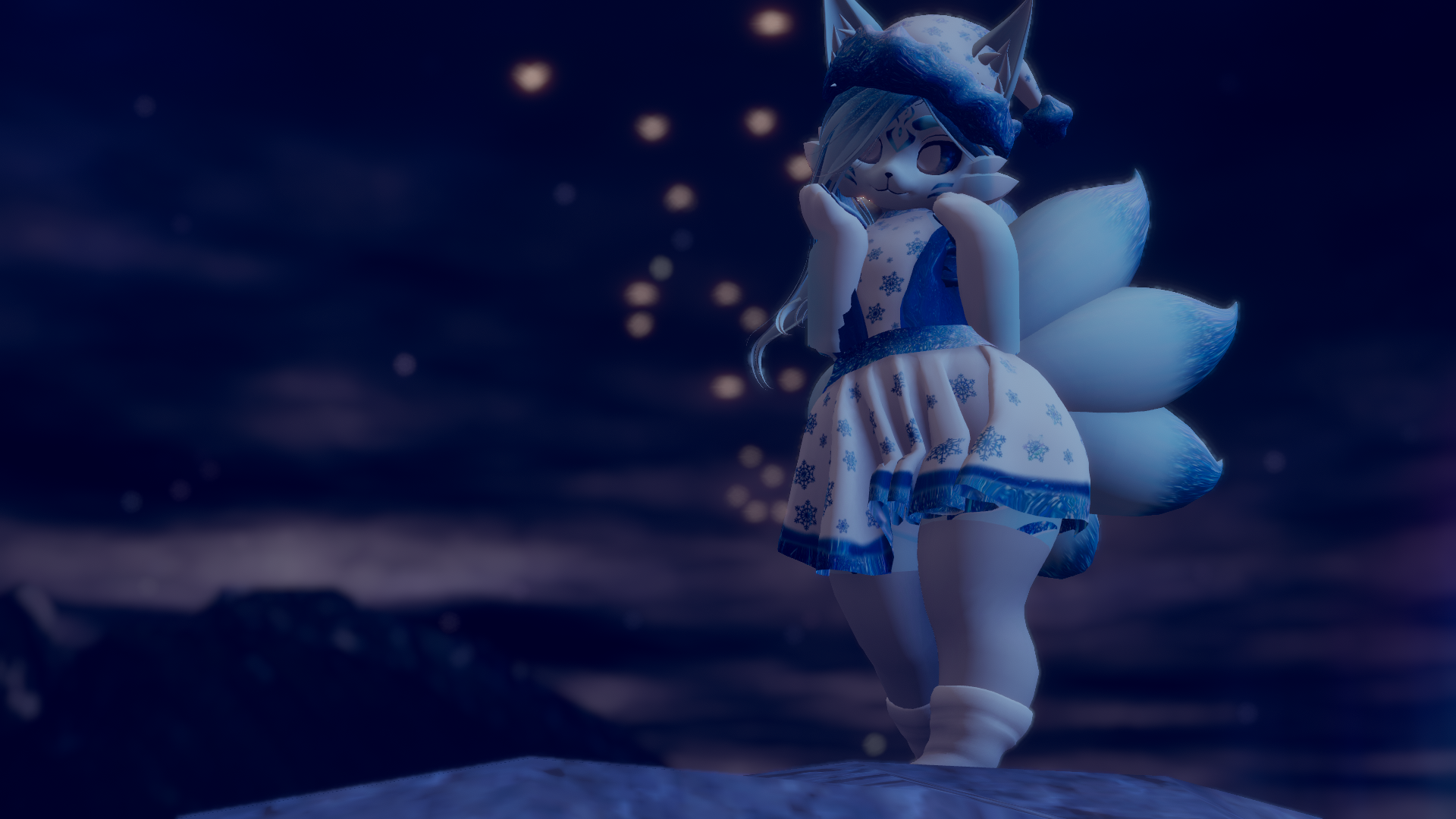Juni the Chibi Snow Kitsune VRChat Carbuncle Avatar
