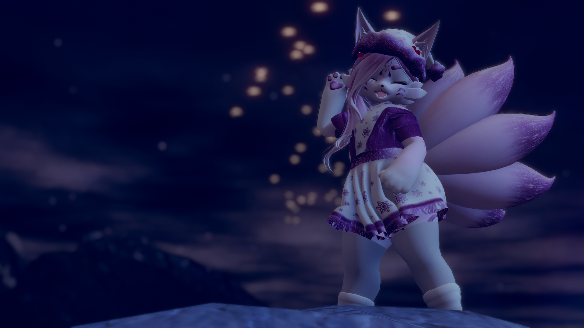 Juni the Chibi Snow Kitsune VRChat Carbuncle Avatar