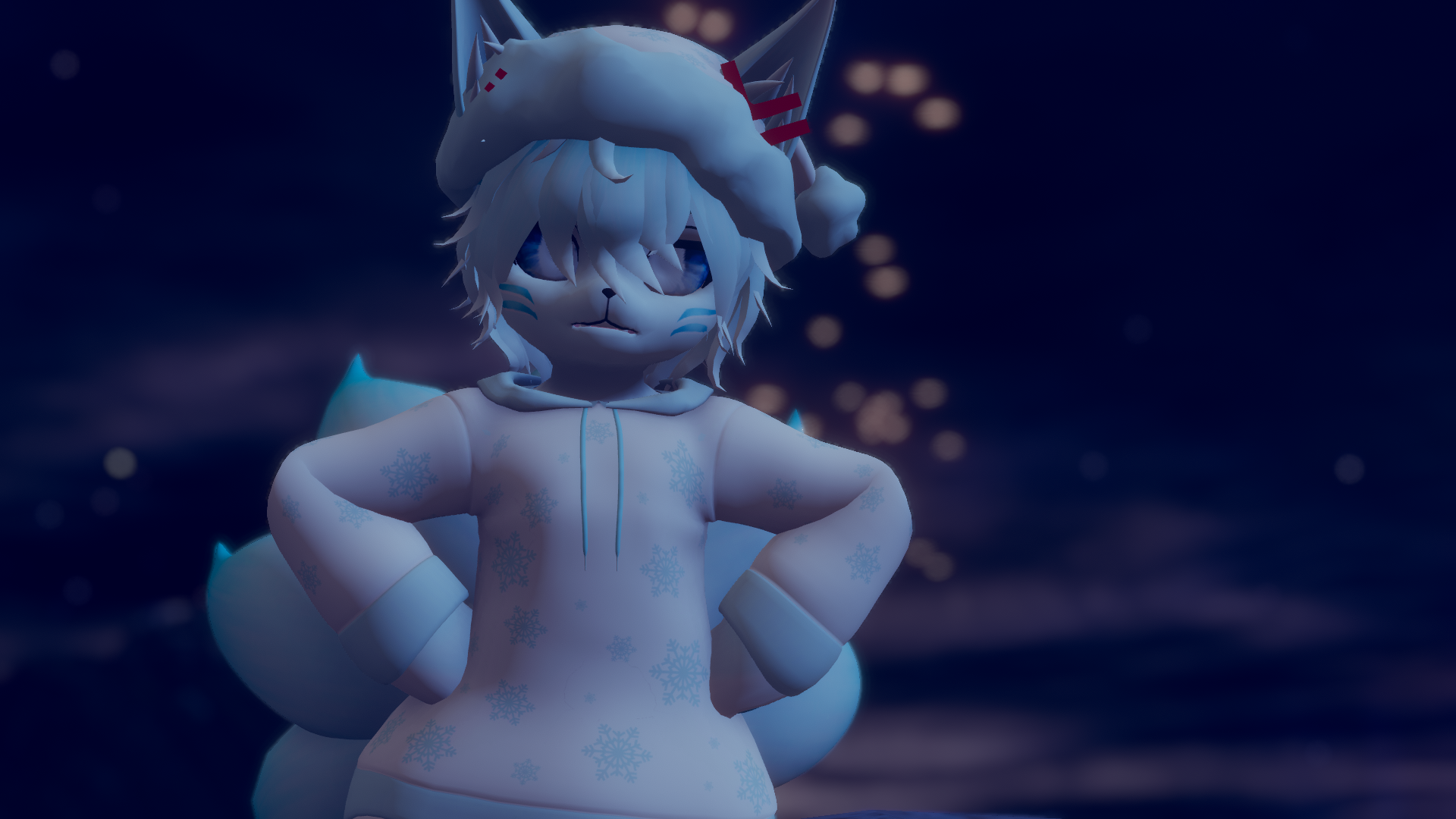 Juni the Chibi Snow Kitsune VRChat Carbuncle Avatar