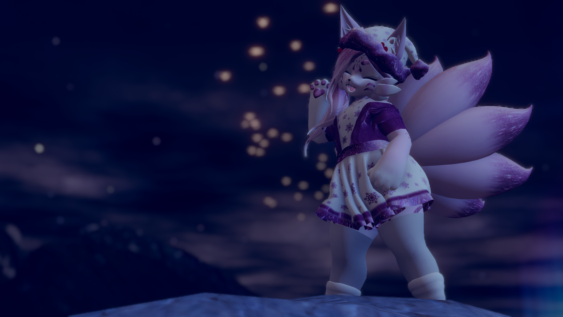 Juni the Chibi Snow Kitsune VRChat Carbuncle Avatar