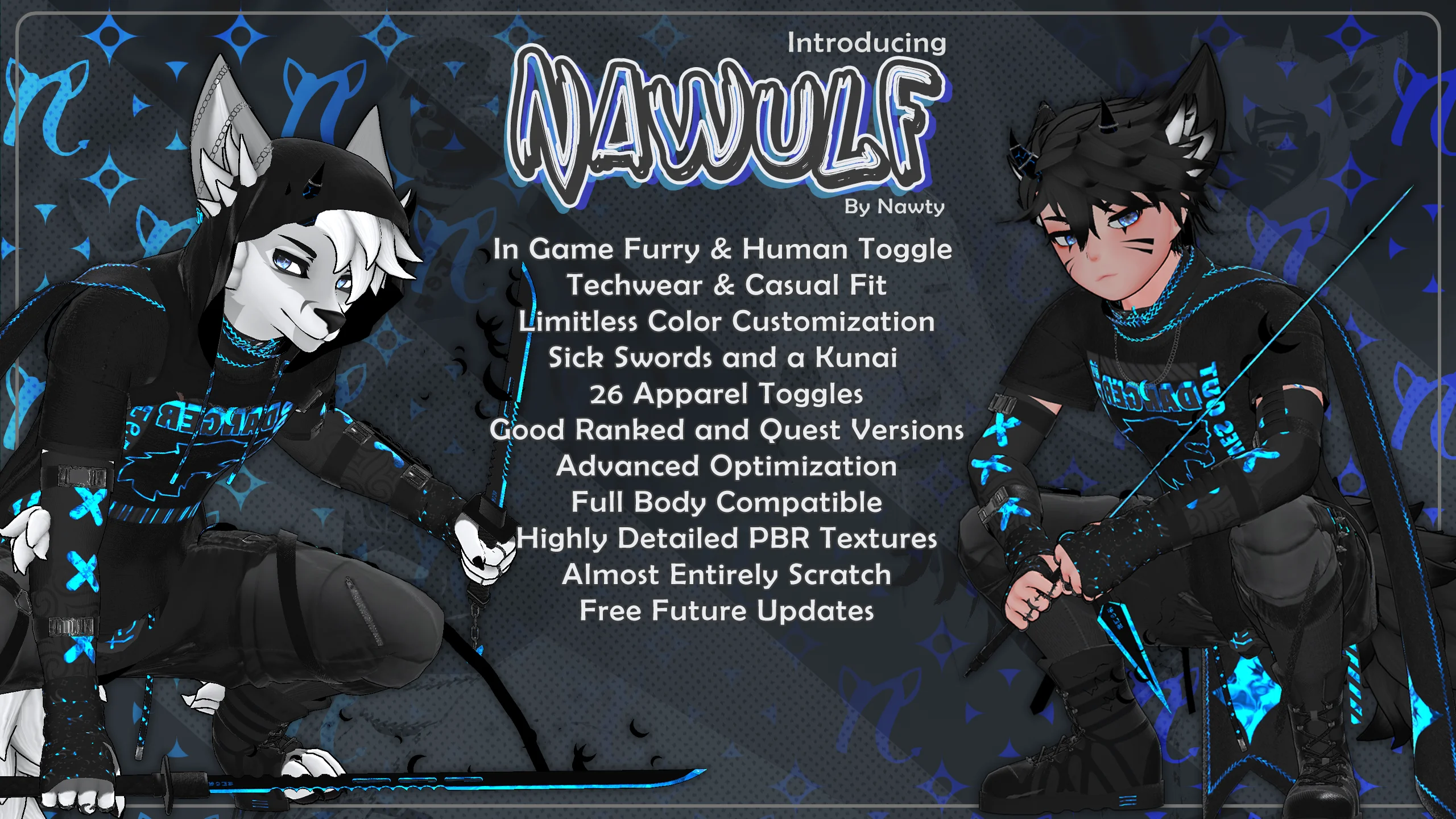 Nawulf - A Hybrid VRChat Avatar (PC + FT + Good + Quest)