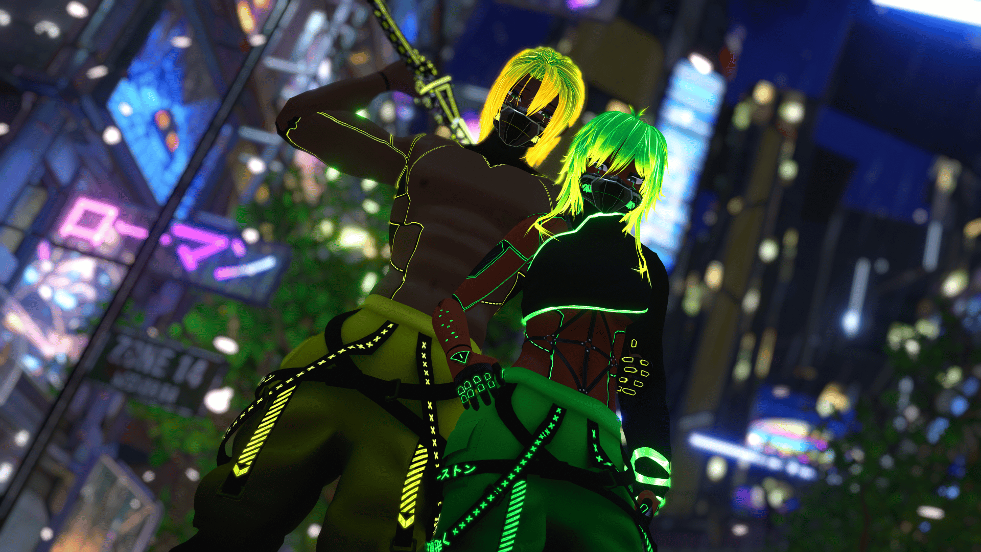 Cybernetic Samurai Couple - Kenji x Kokoro (VCC/SPS/Quest/Green Ver.) Unity 2022
