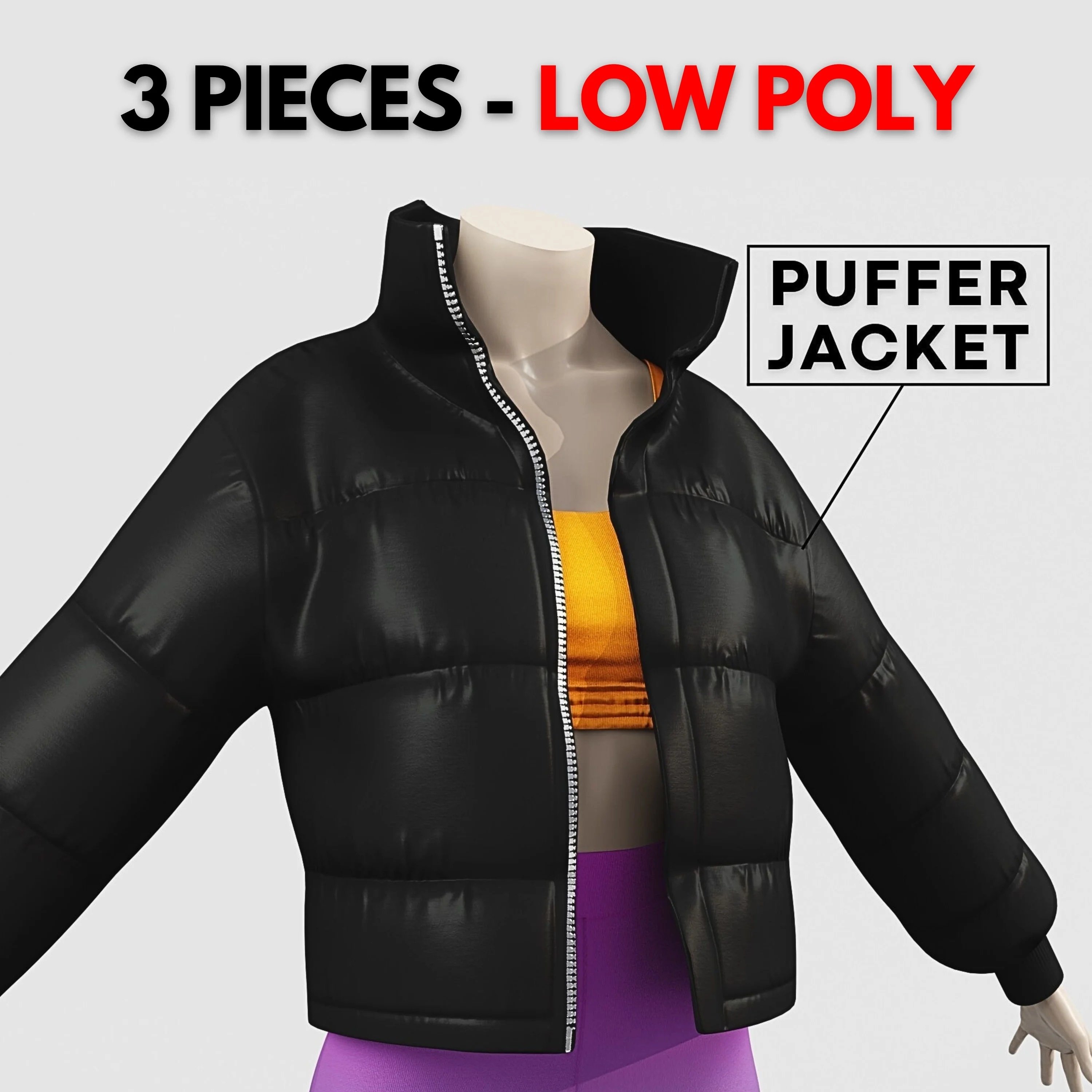 Outfit Puffer Jacket Black and Top with Bike Shorts | WOLVES STUDIO