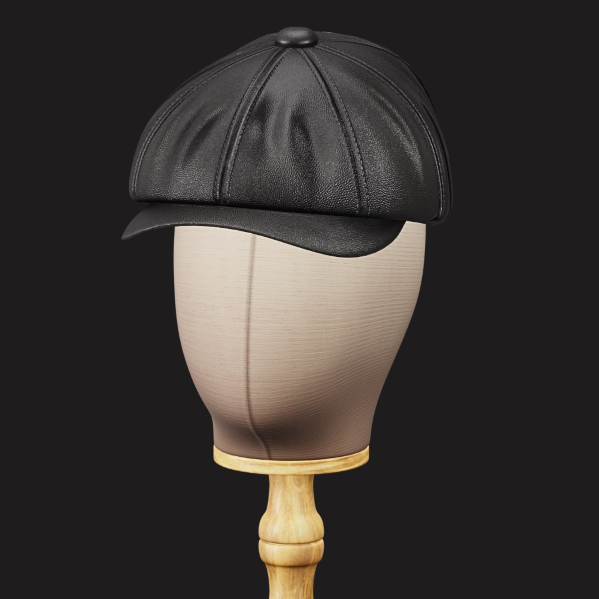 Vintage Golf Beret Hat Leather Black | WOLVES STUDIO