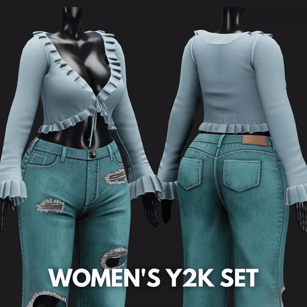 WOMEN'S Y2K 2000's SET VRChat - Pants + Blouse | WOLVES STUDIO