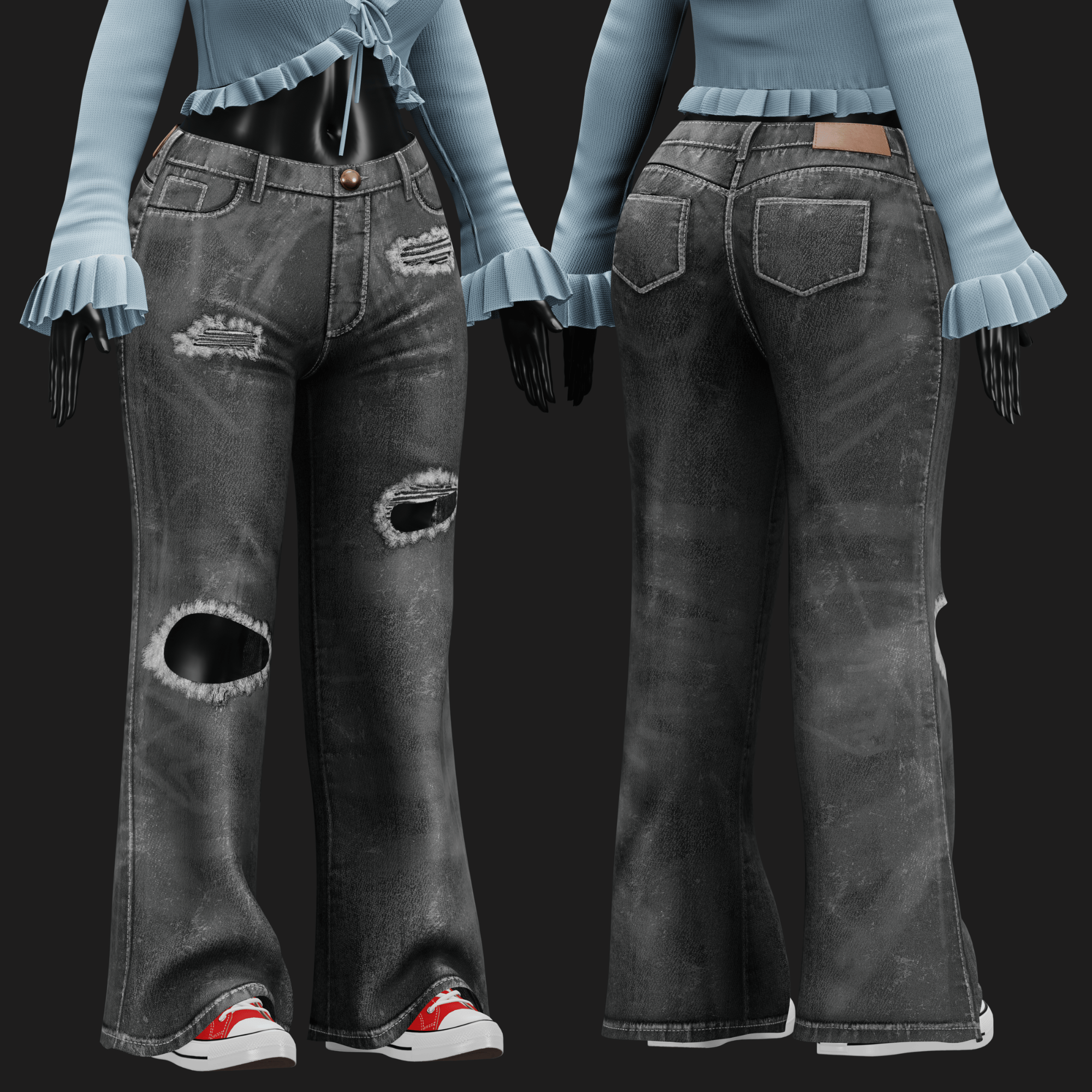 WOMEN'S Y2K 2000's SET VRChat - Pants + Blouse | WOLVES STUDIO