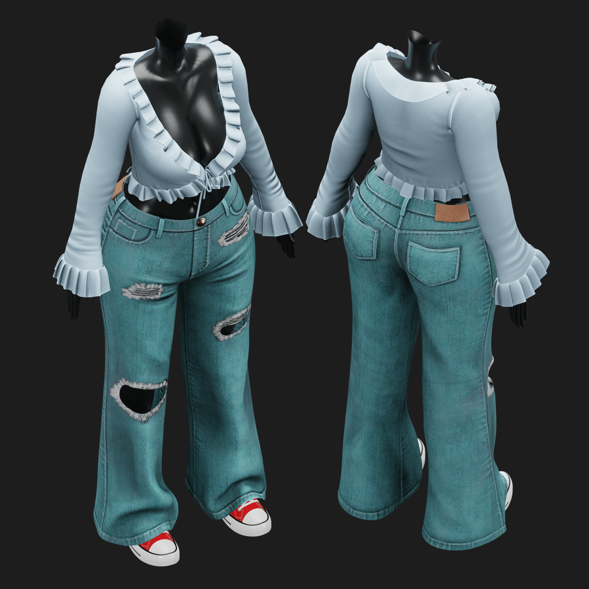 WOMEN'S Y2K 2000's SET VRChat - Pants + Blouse | WOLVES STUDIO