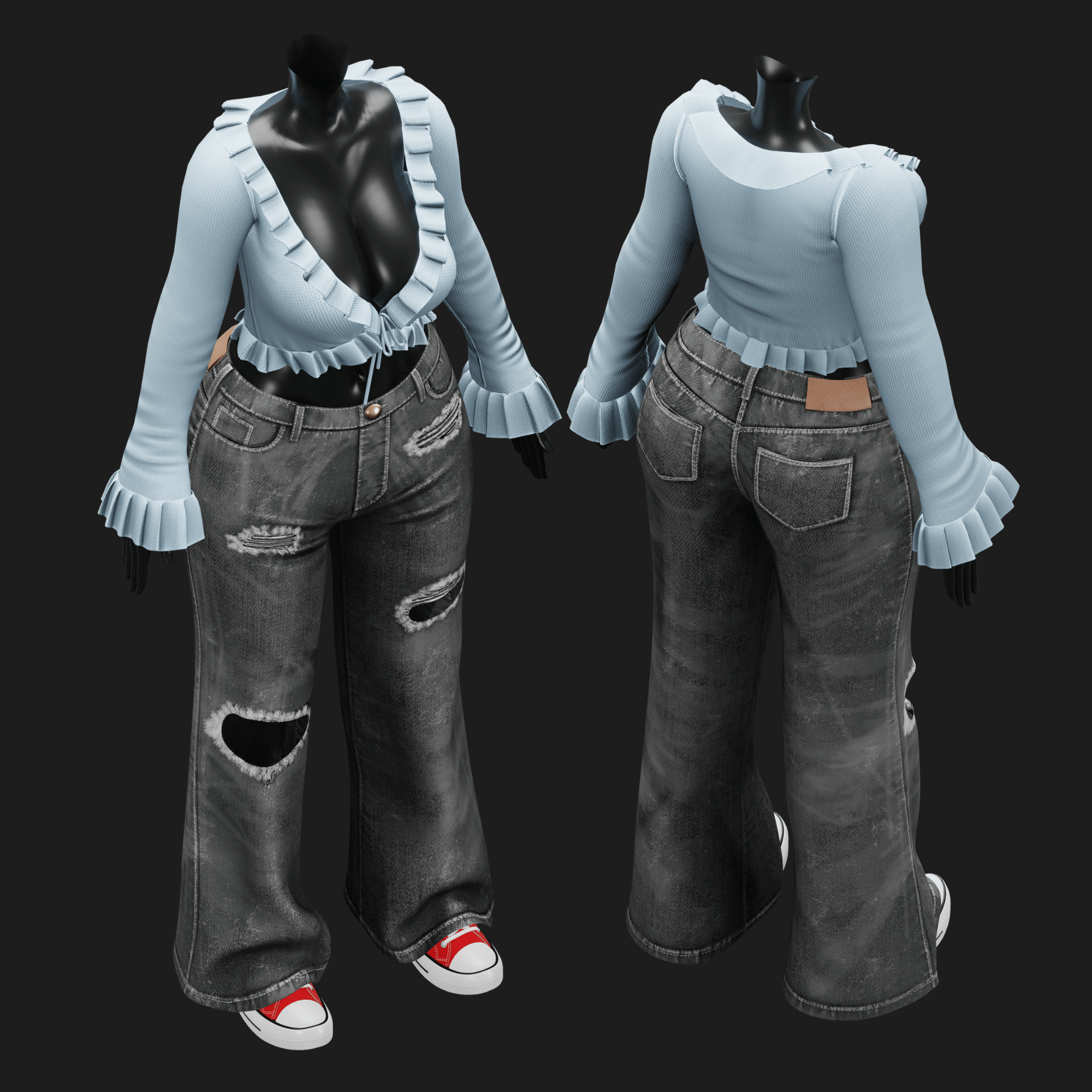 WOMEN'S Y2K 2000's SET VRChat - Pants + Blouse | WOLVES STUDIO