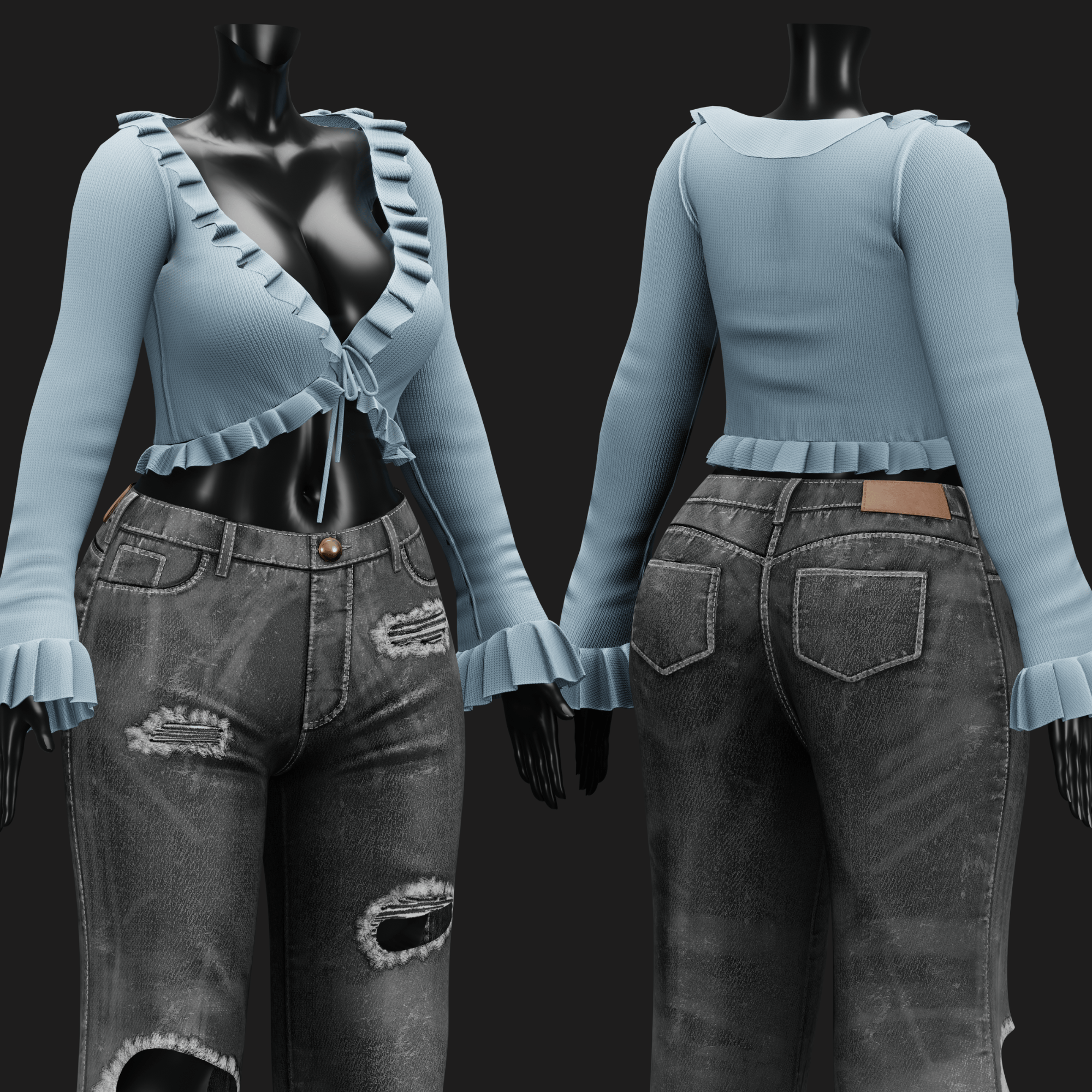 WOMEN'S Y2K 2000's SET VRChat - Pants + Blouse | WOLVES STUDIO