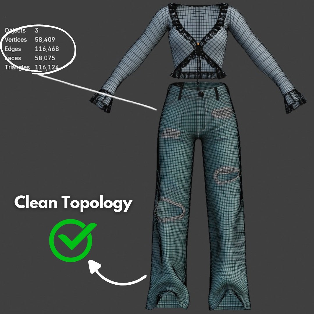 WOMEN'S Y2K 2000's SET VRChat - Pants + Blouse | WOLVES STUDIO